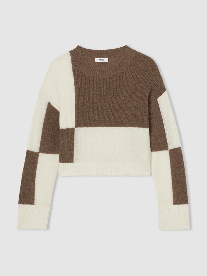 13-14 yrs Colourblock-Intarsia Jumper with Wool and Alpaca in Brown (AK0950) | US$49