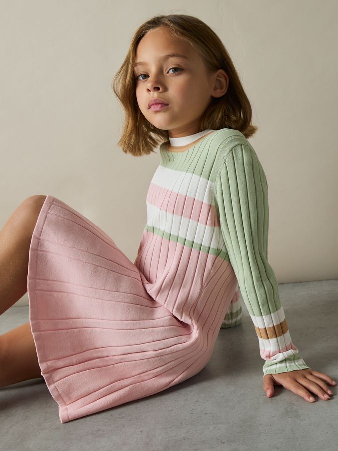 9-13 yrs Colour-Block Rib-Knit Skater Dress in Pink (AK0951) | €60