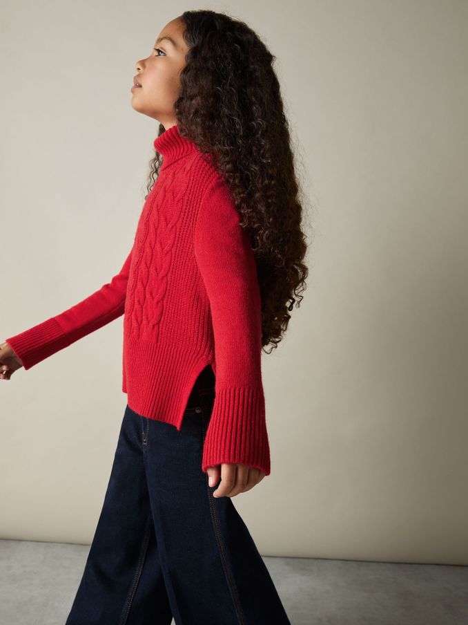 9-13 yrs Wool-Blend Cable-Knit Roll-Neck Jumper in Red (AK0953) | US$38
