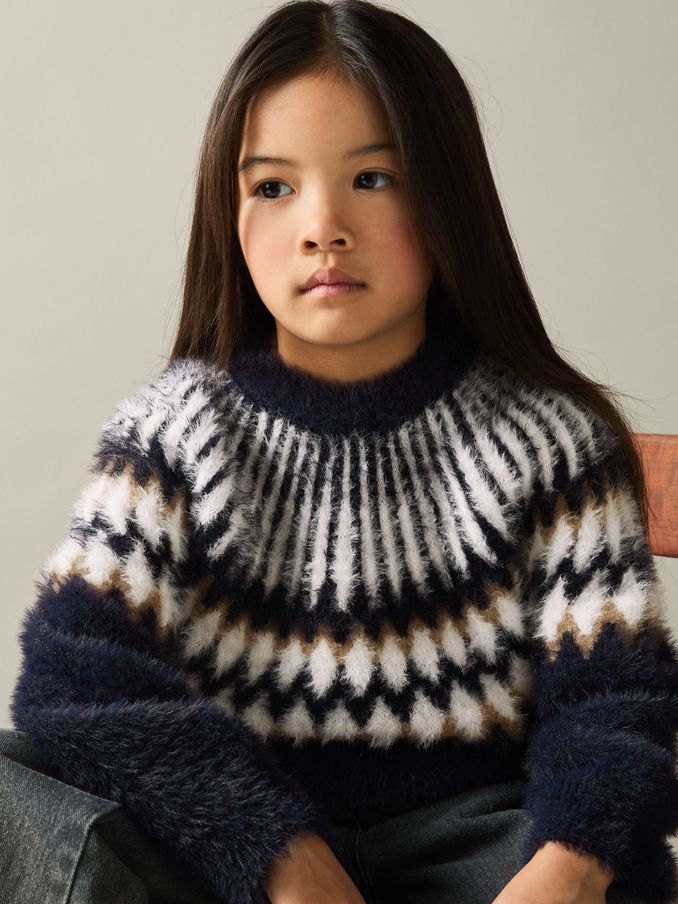 9-13 yrs Fair Isle Jumper With Wool in Navy (AK0956) | €28