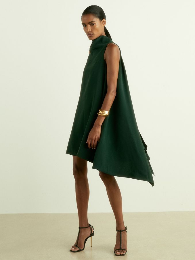 High-Neck Drape Back Mini Dress in Green (AK1769) | AED661