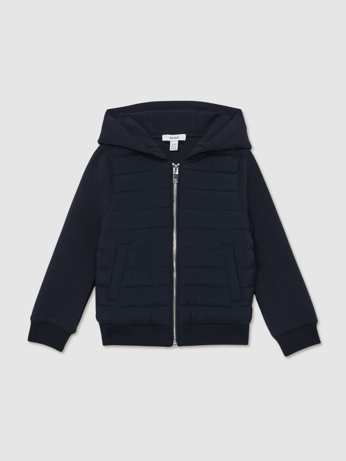 13-14 yrs Interlock Hybrid Hooded Puffer Jacket in Navy (AK1770) | US$90