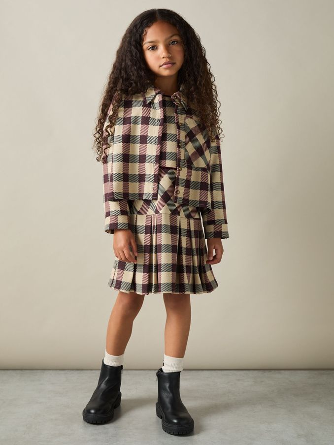 9-13 yrs Oversized Woven Check Shirt in Burgundy (AK1778) | US$40