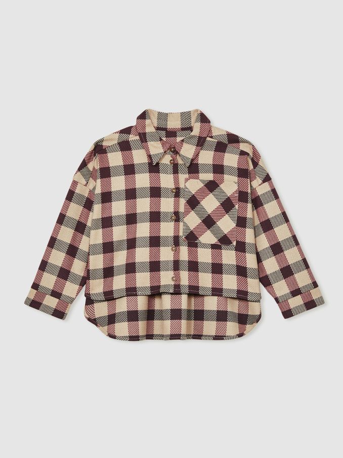 13-14 yrs Oversized Woven Check Shirt in Burgundy (AK1780) | US$40