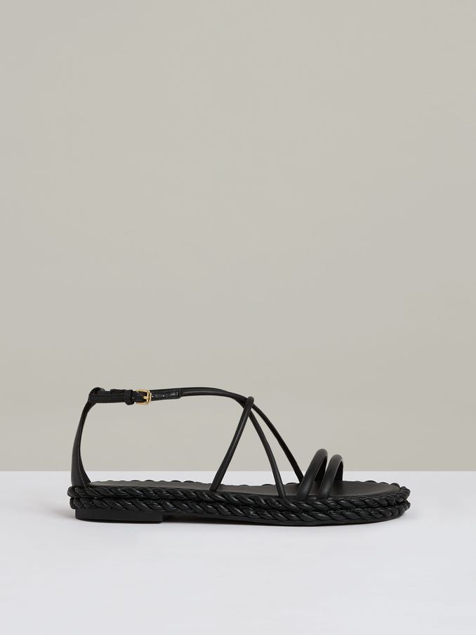 Leather Braided Flat Sandals in Black (AK1785) | US$265