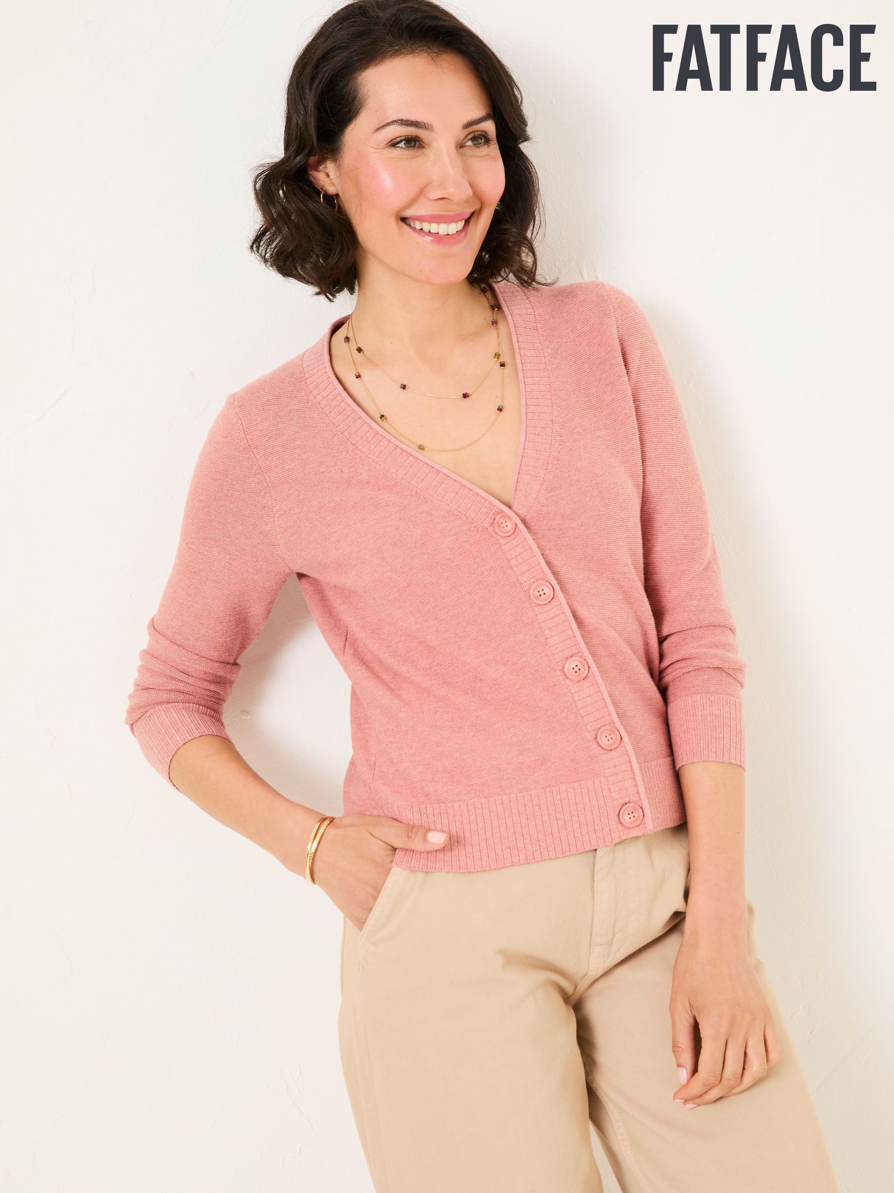 Lucia Rose Pink V-Neck Knitted Cardigan (AK4302) | €59