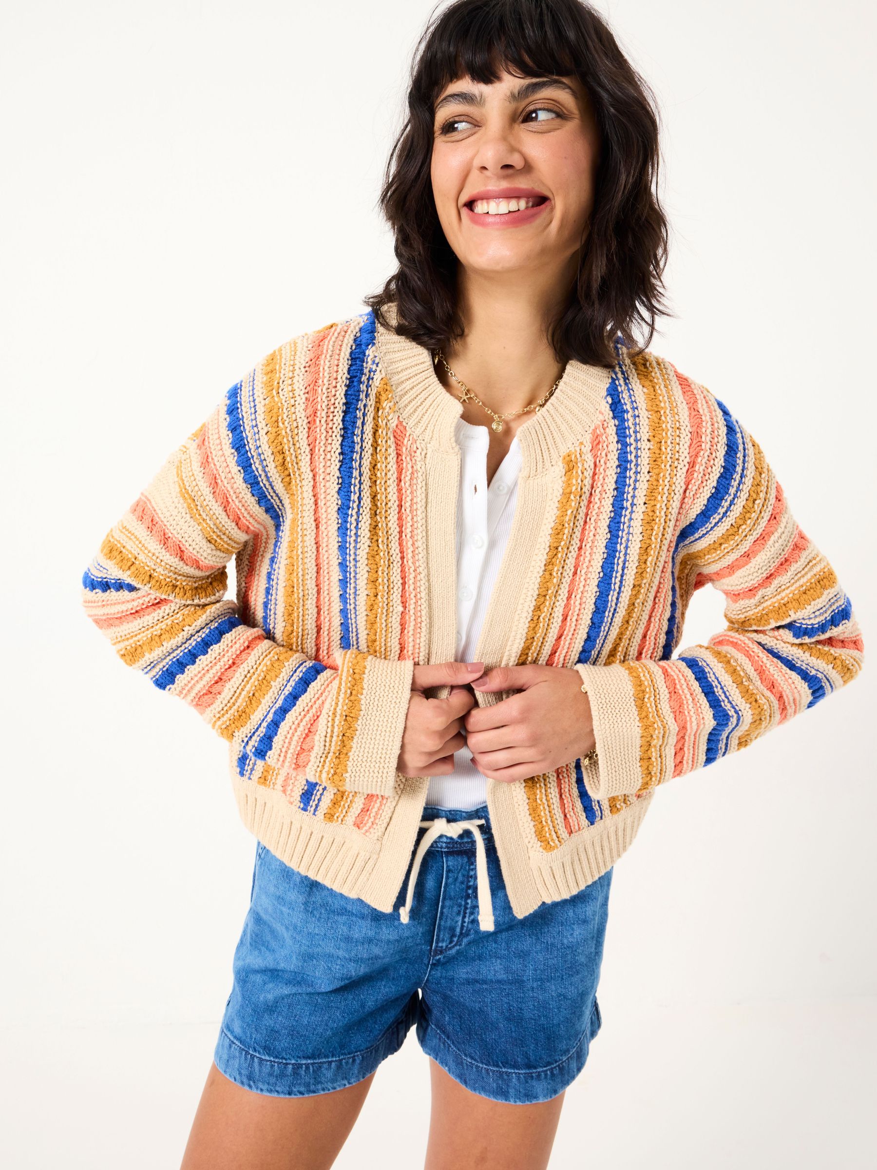 Summer Natural Textured Stripe Cardigan (AK4305) | $102