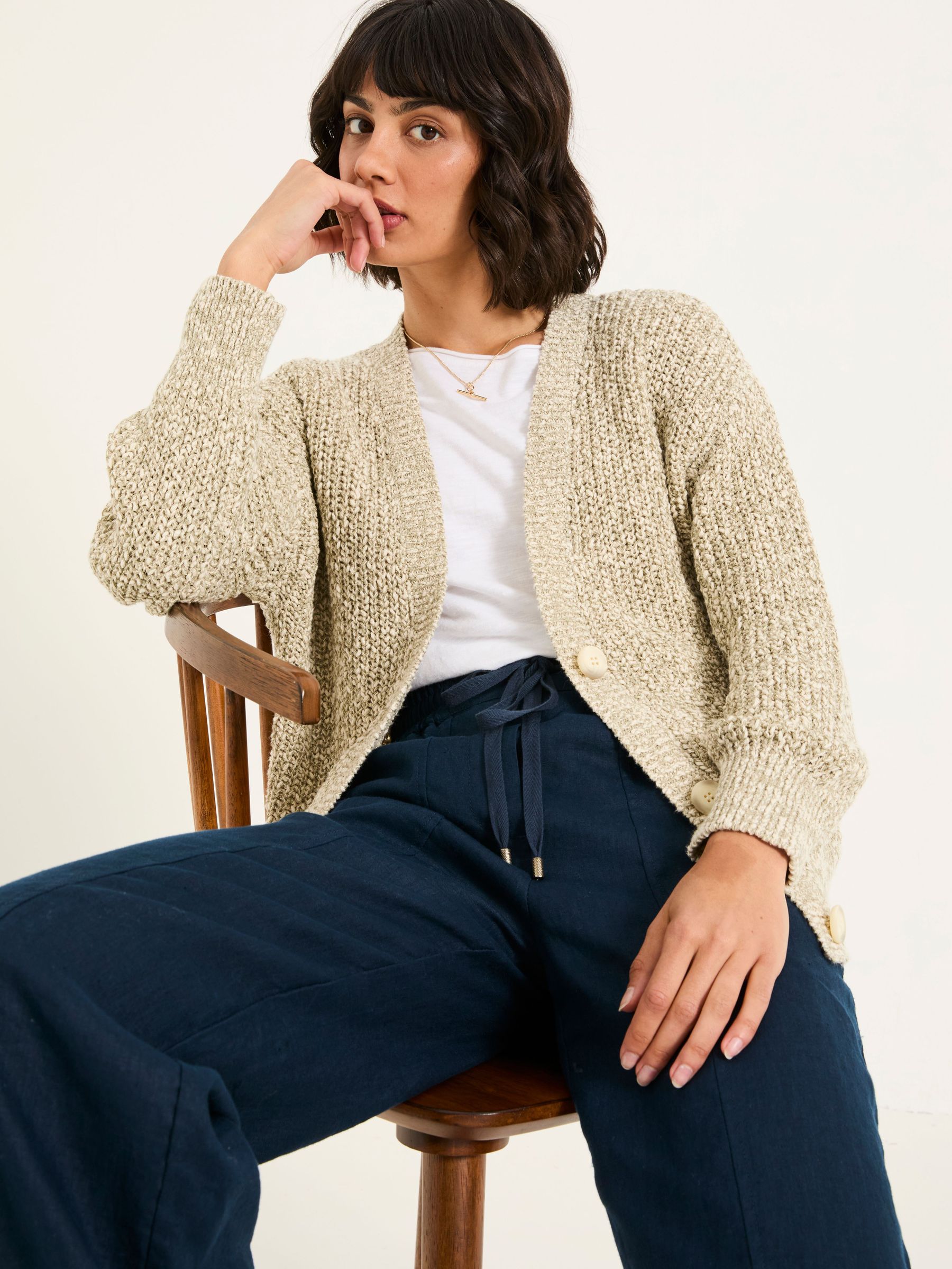 Olive Natural Knitted Tape Yarn Cardigan (AK4330) | $96
