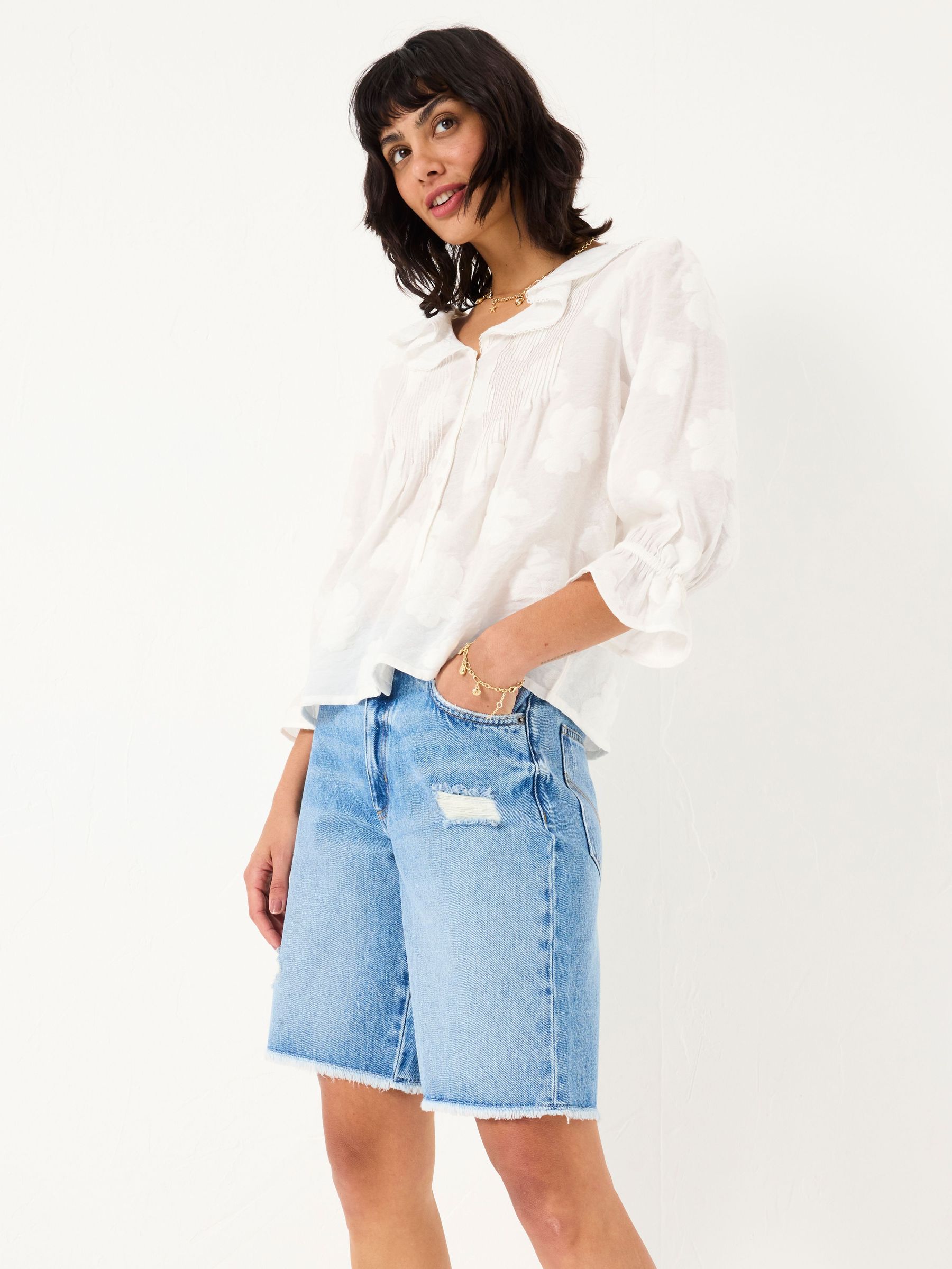 Light Blue Denim Long Denim Shorts (AK4766) | $76