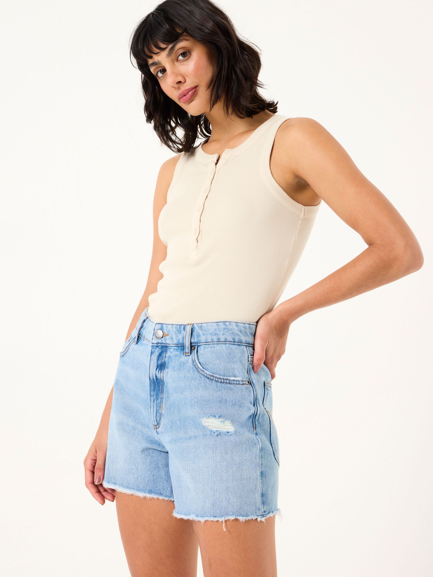 Holywell Light Blue Frayed Denim Shorts (AK4793) | $72