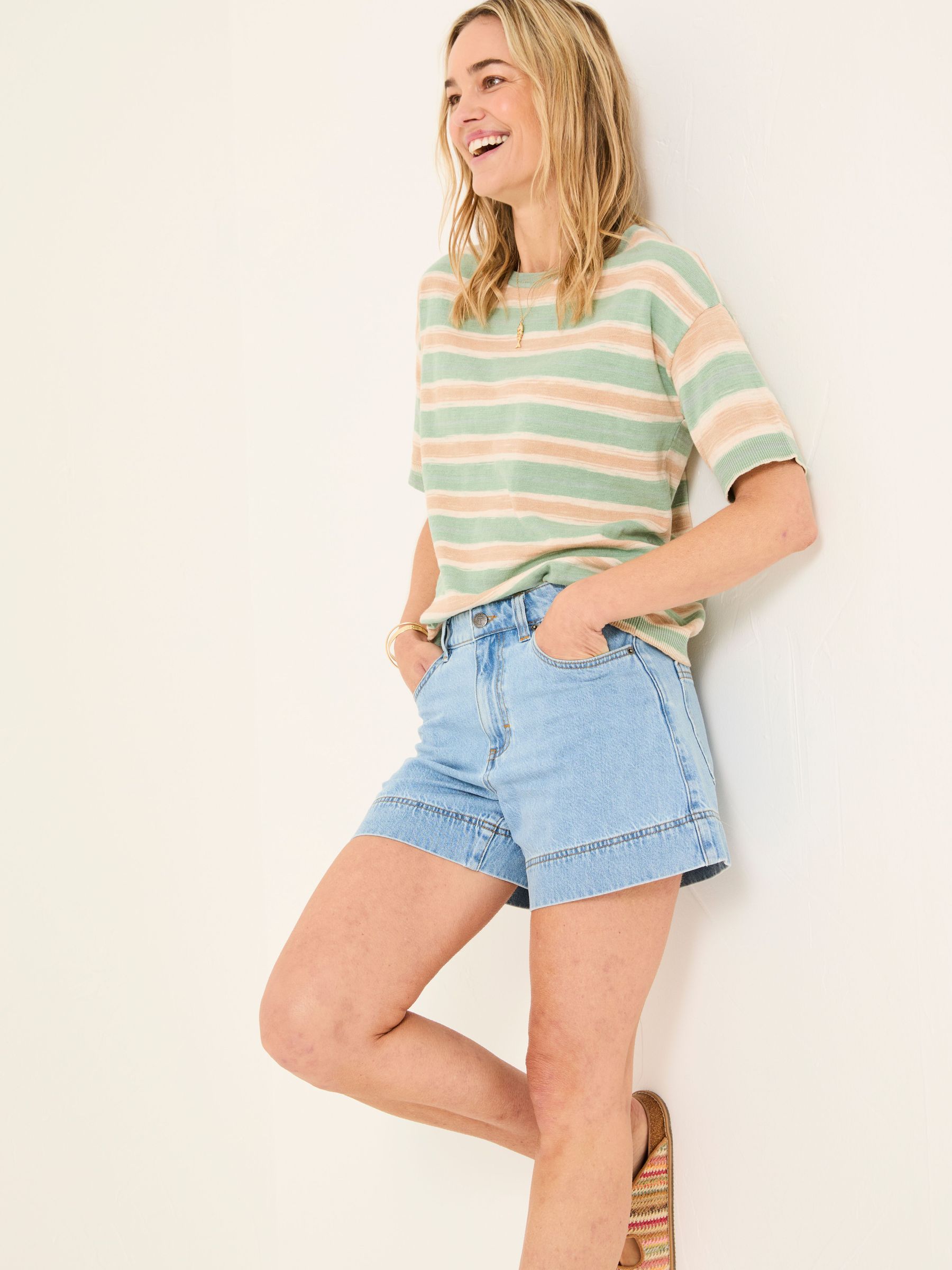 Broadway Light Vintage Blue 100% Cotton Denim Shorts (AK4799) | $76