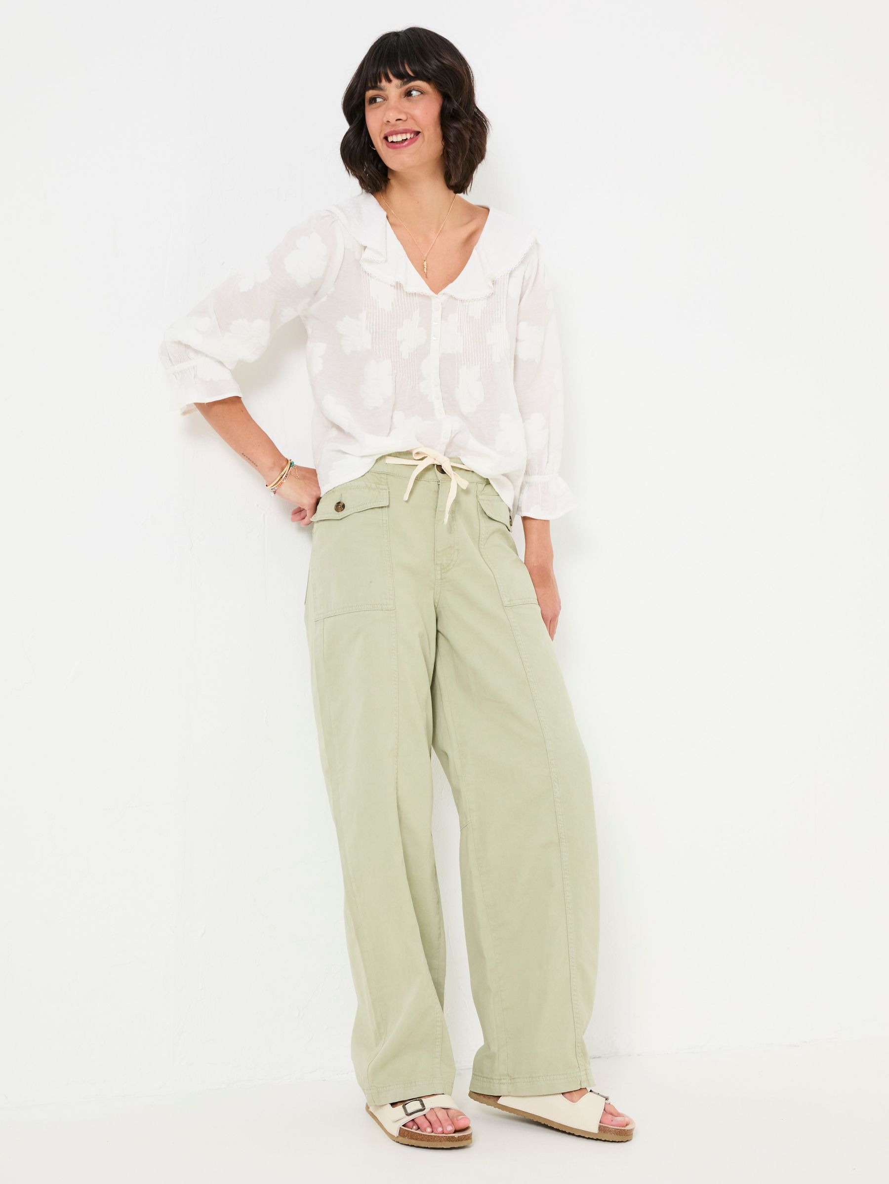 Henrietta Light Green Wide Leg Cargo Trousers (AK4823) | €77.50