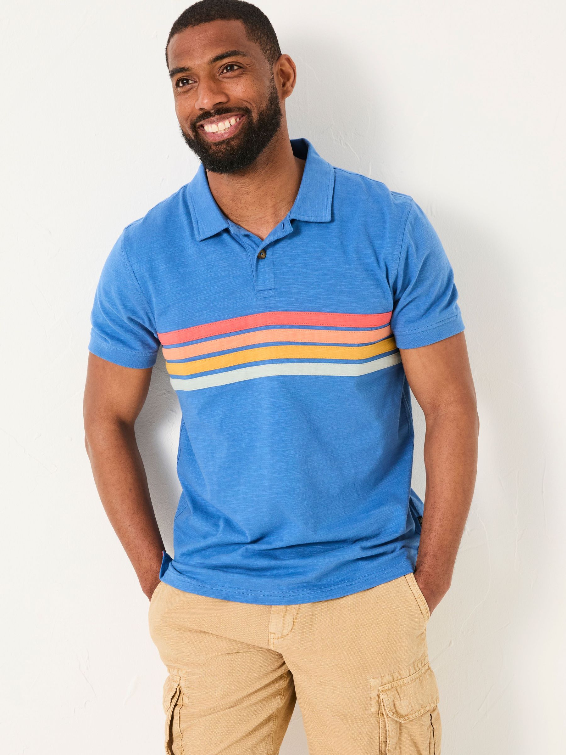 Blue Cut and Sew Chest Stripe Polo (AK4920) | €42.50