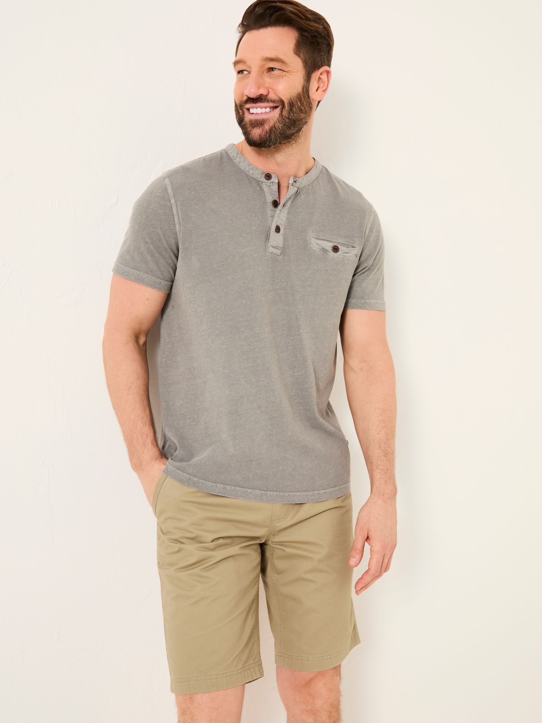 Henley Grey Garment Dyed Pocket Henley (AK4921) | €38.50