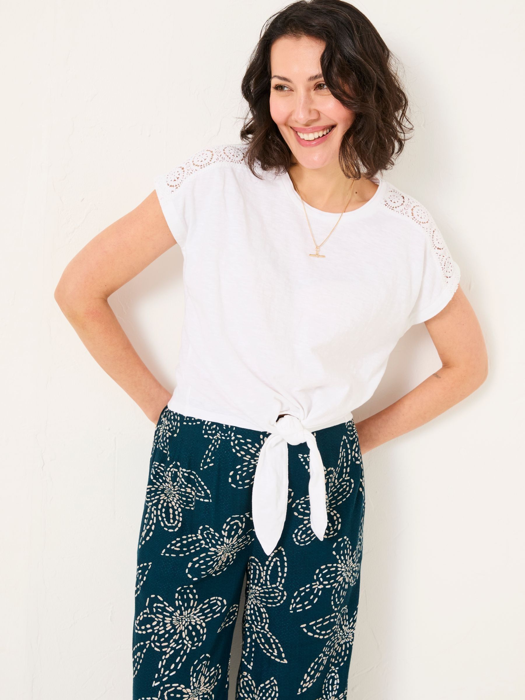 White Lace Tie Front T Shirt (AK5300) | $60