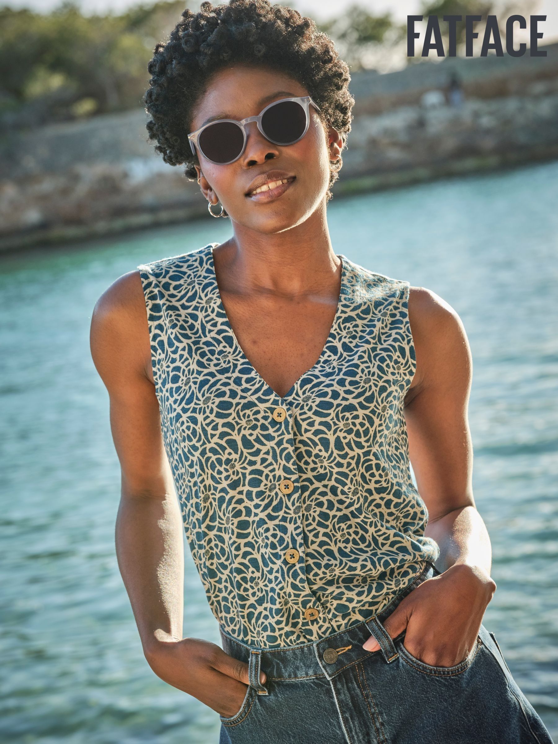 Joni Teal Blue Shibori Jersey Waistcoat (AK5306) | $55