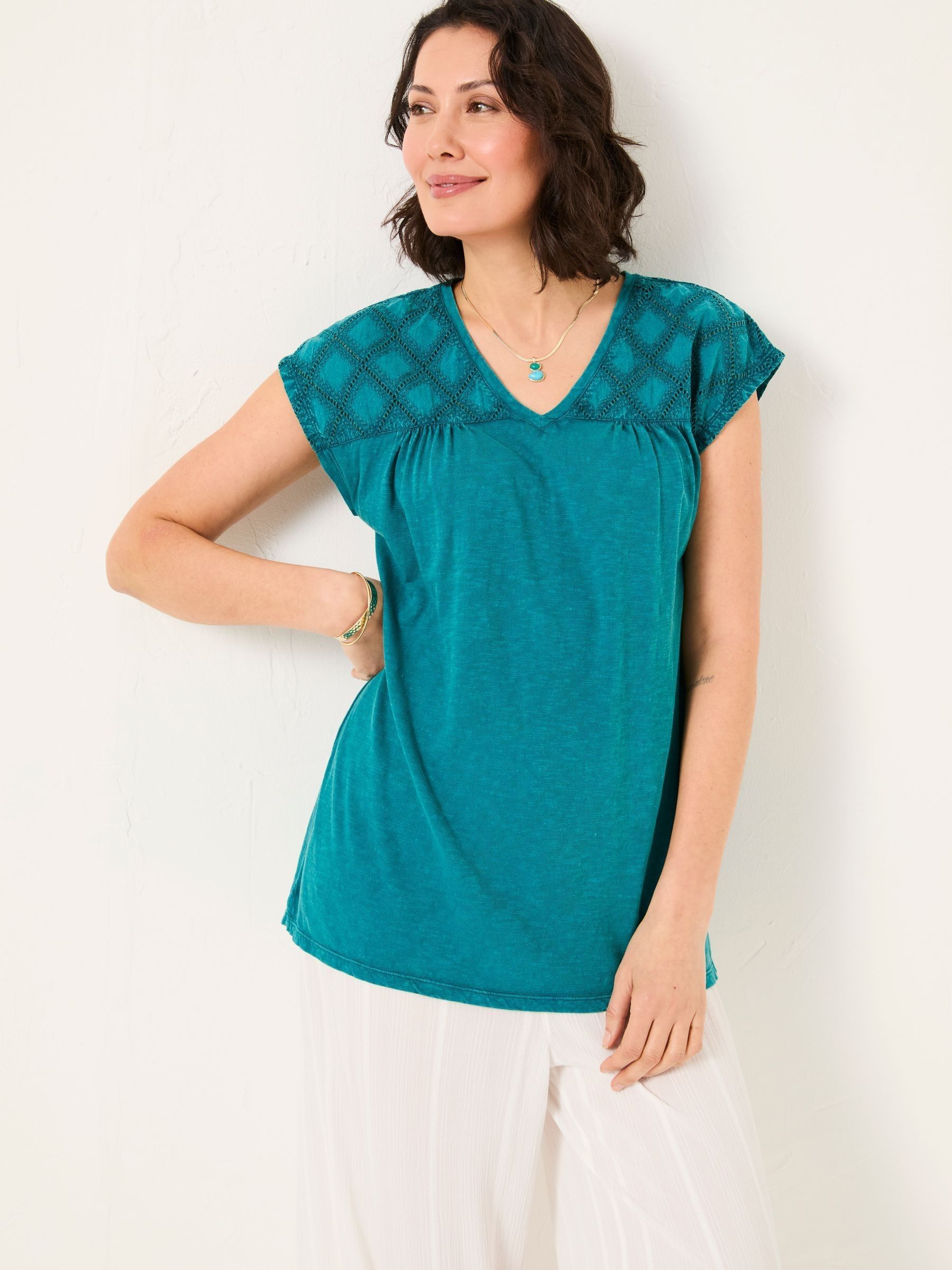 Sandi Dark Teal Blue Embroidered Tunic (AK5482) | $72