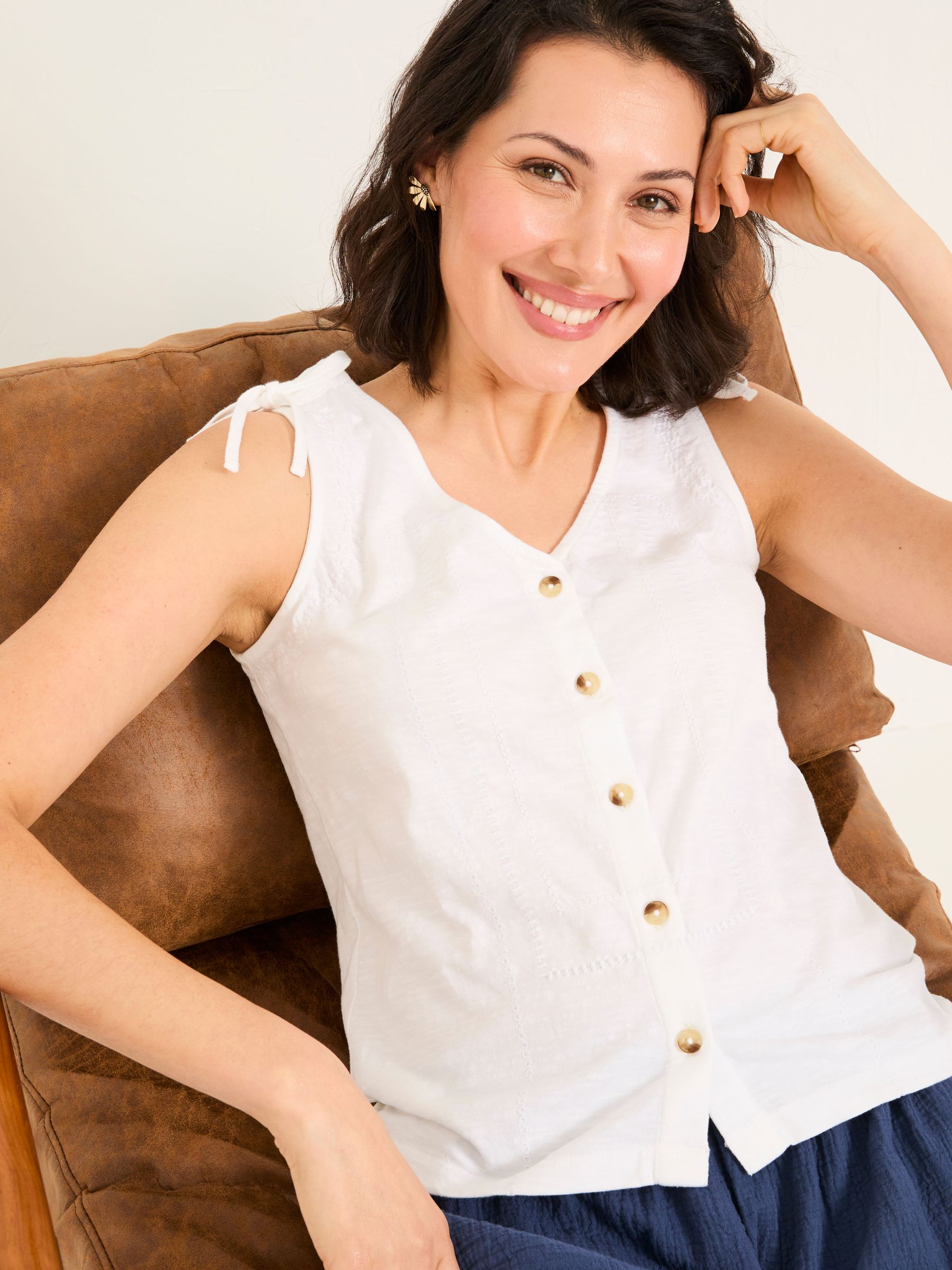 Claudia White Embroidered Jersey Tank (AK5486) | $51