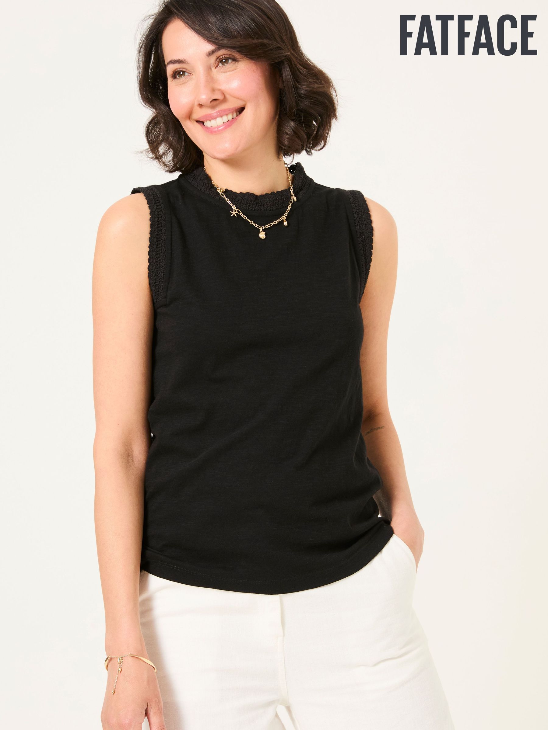 Isla Black Lace Jersey Tank Top (AK5495) | €42