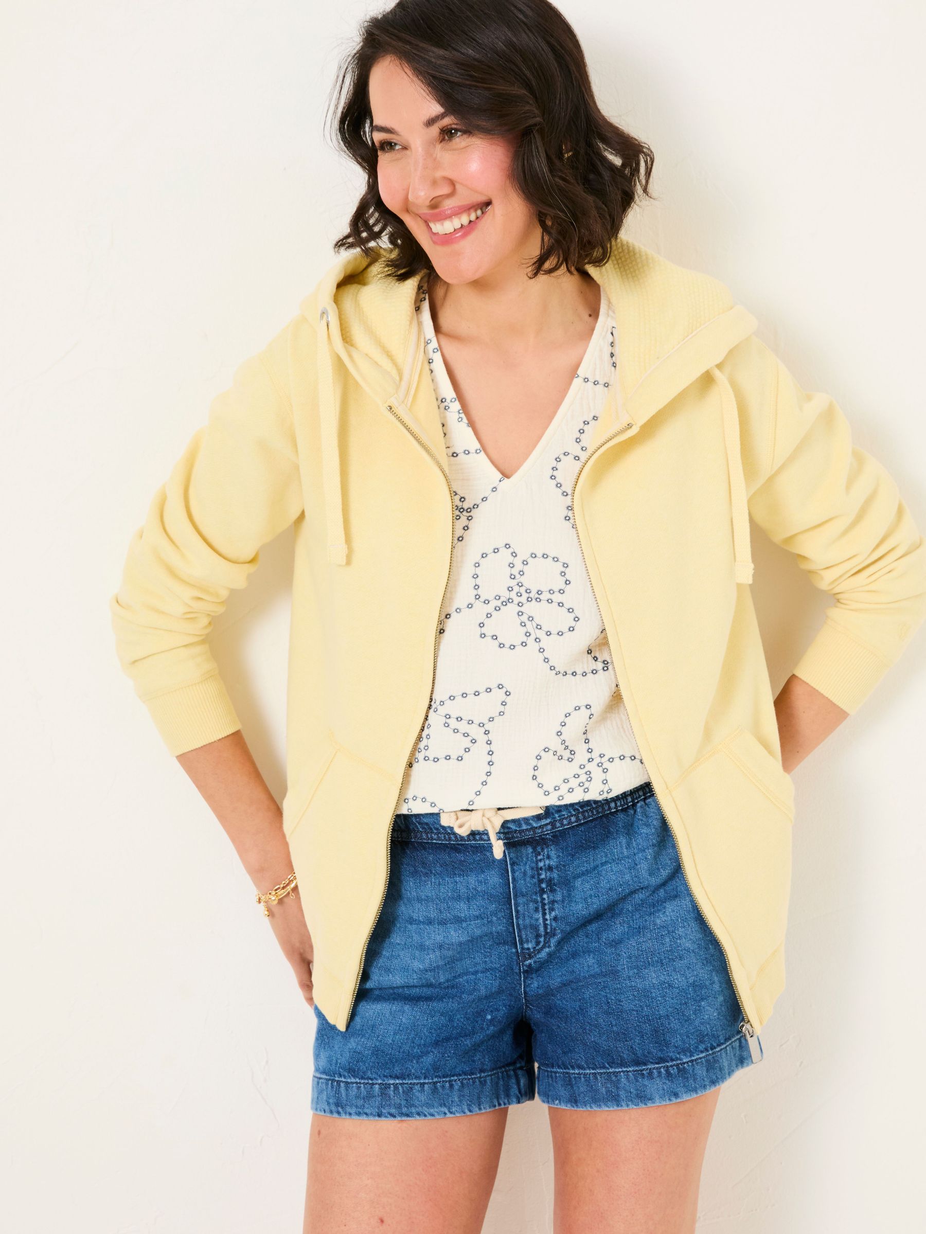 Amy Light Yellow Zip Through Hoodie (AK5959) | $83