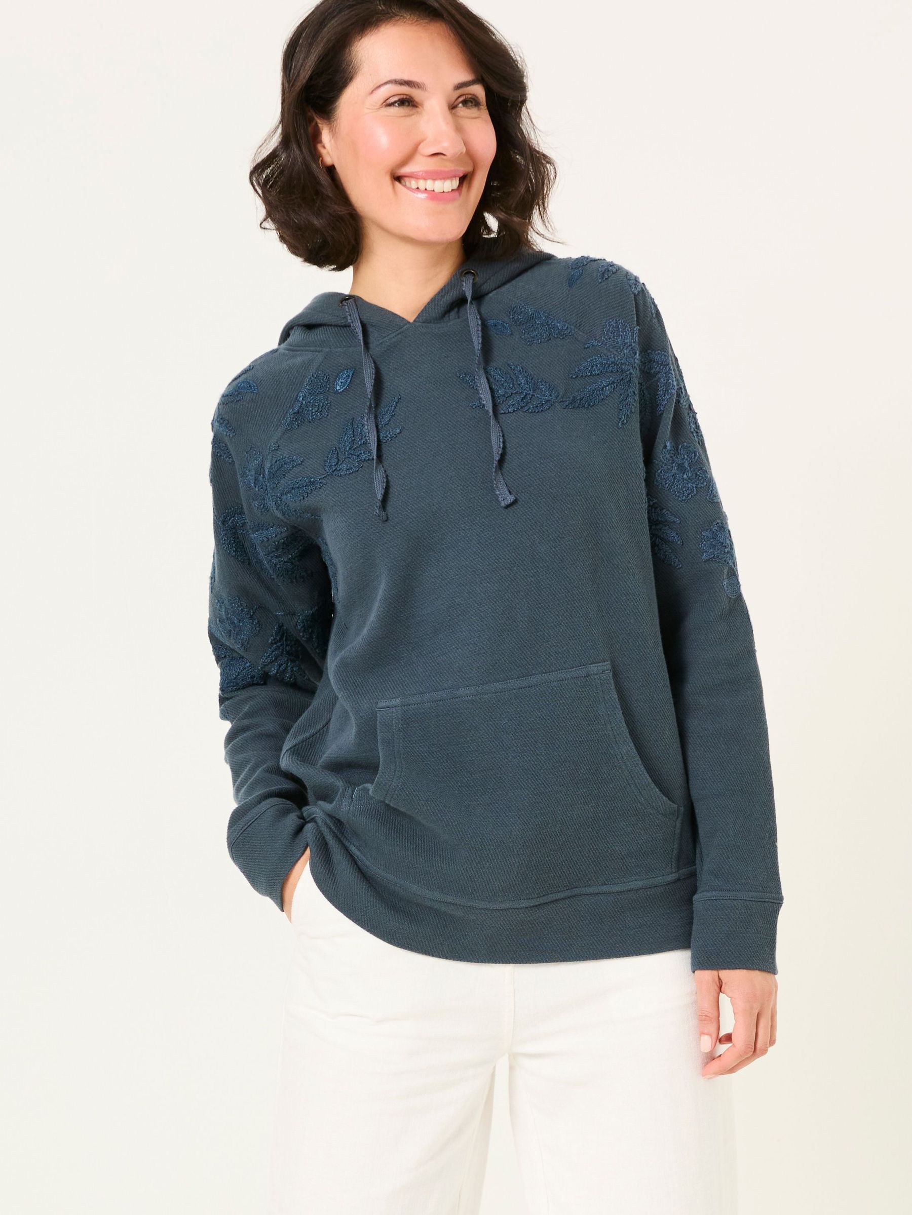 Ellie Dark Vintage Blue Embroidered Hoodie (AK6094) | €72.50