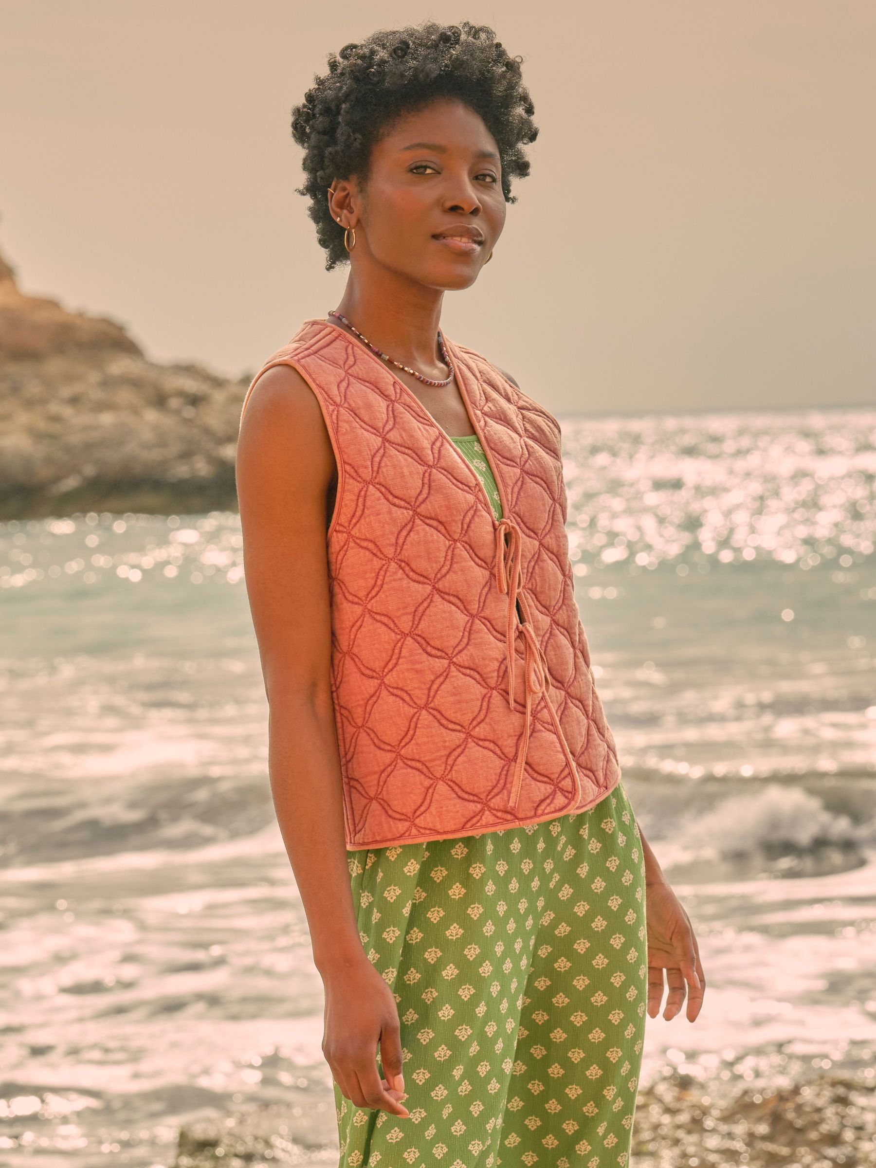 Rose Pink Quilted Tie Front Waistcoat (AK6104) | $100