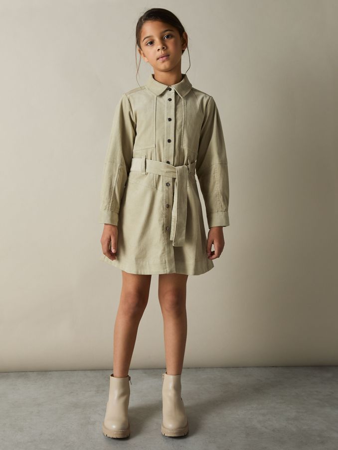 4-9 yrs Corduroy Belted Long-Sleeve Dress in Camel (AK6107) | US$39