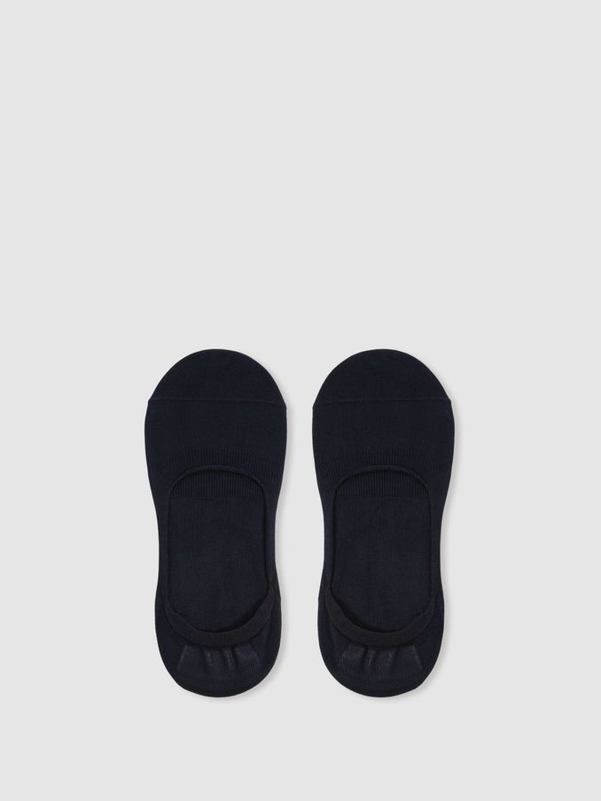 Cotton-Blend Loafer Socks in Navy (AK6108) | US$20
