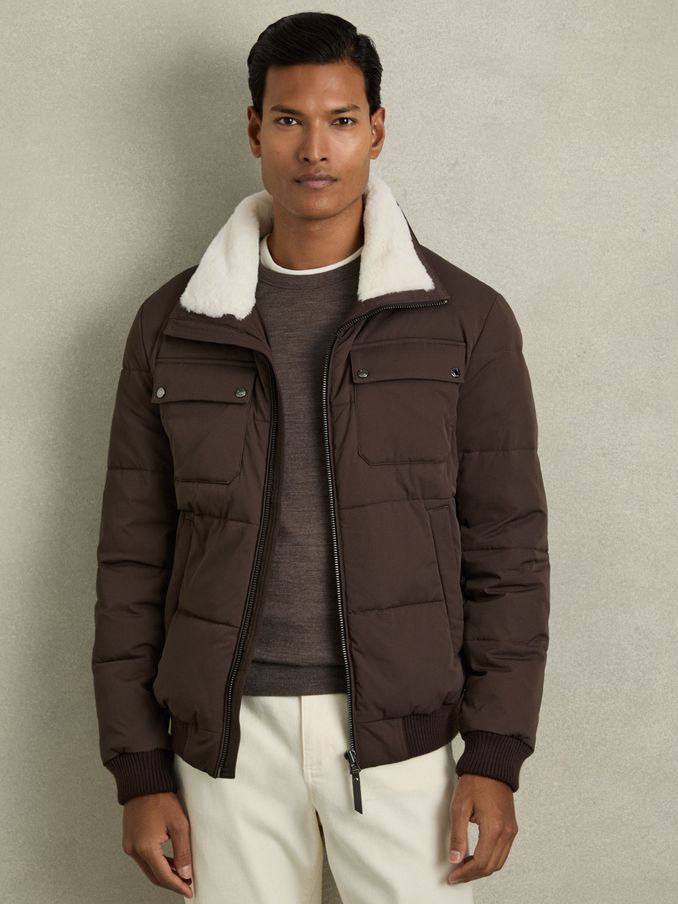 Faux-Fur Collar Puffer Jacket in Brown (AK6110) | US$378
