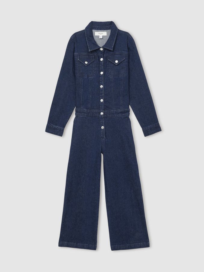 13-14 yrs Wide-Leg Denim Jumpsuit in Blue (AK6111) | $46