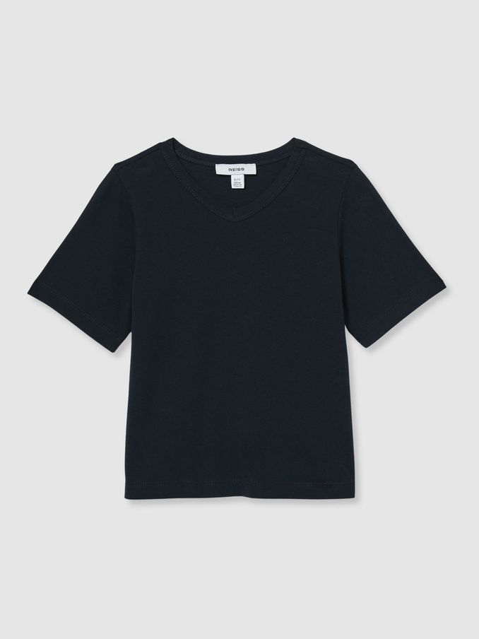 13-14 yrs Cotton-Blend V-Neck T-Shirt in Navy (AK6117) | €15