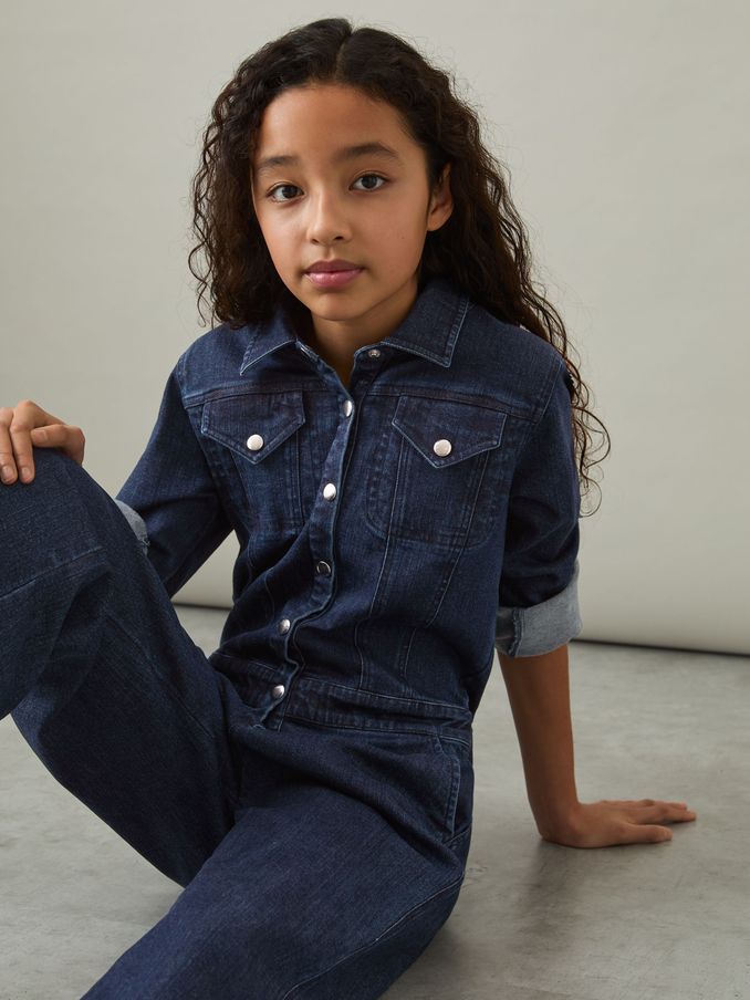 9-13 yrs Wide-Leg Denim Jumpsuit in Blue (AK6119) | HK$388