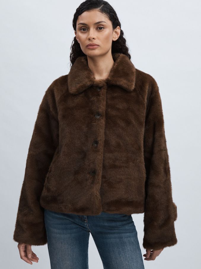 Meotine Faux-Fur Button-Through Jacket in Brown (AK7652) | €283