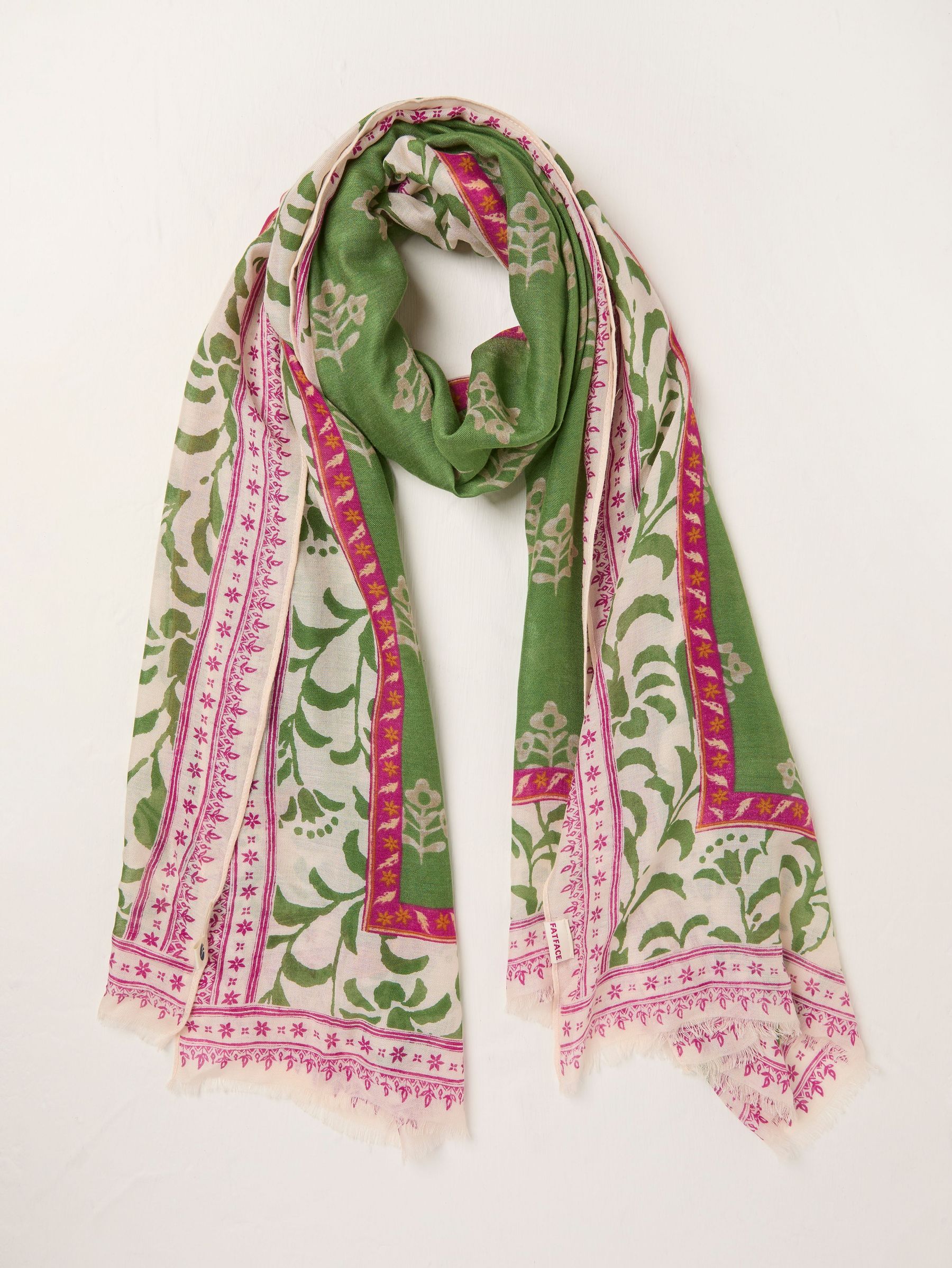 Green Woodblock Printed Lightweight Scarf (AK8394) | $38