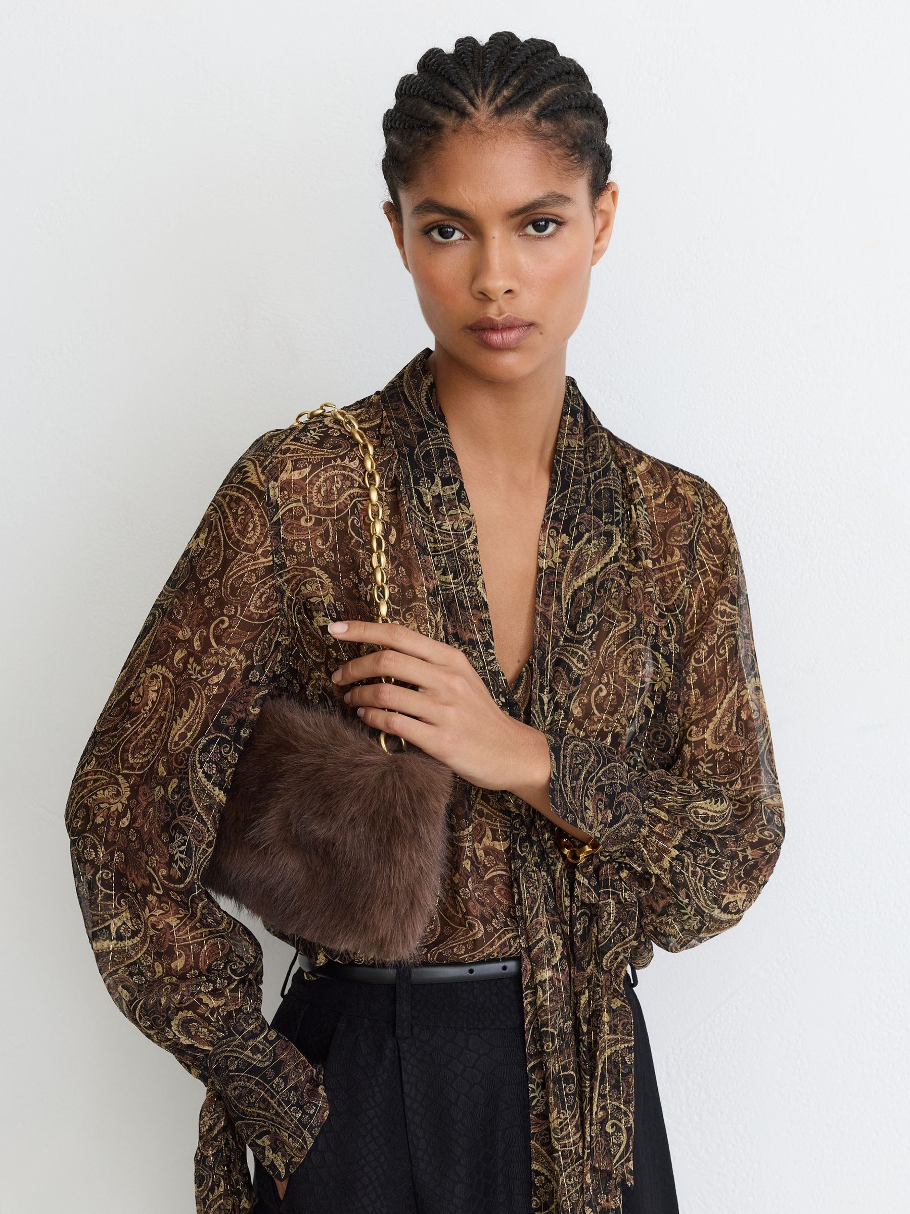 Chocolate - Faux-fur Shoulder Bag