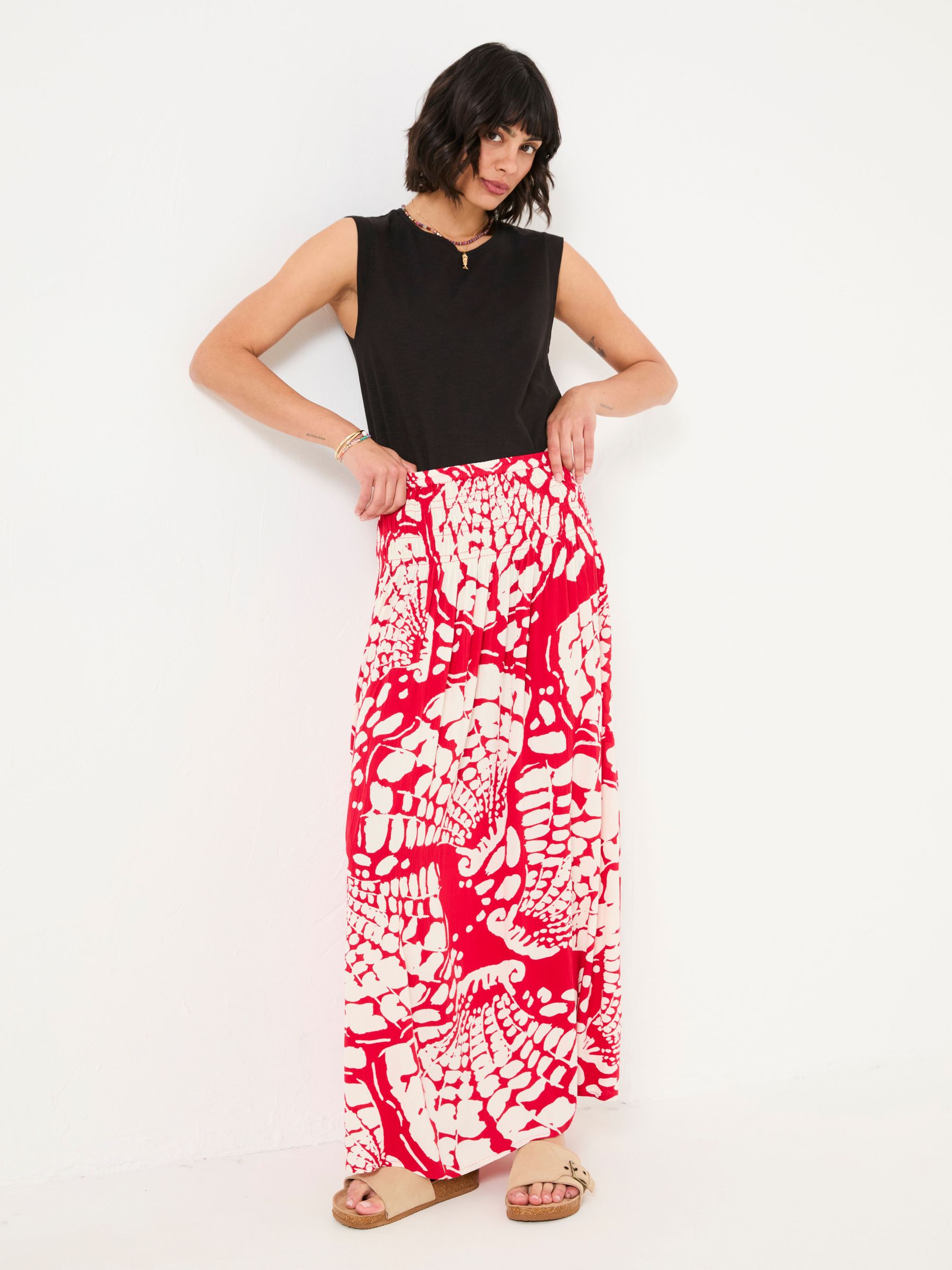 Mary Red Mono Shells Midi Skirt (AK9173) | $85