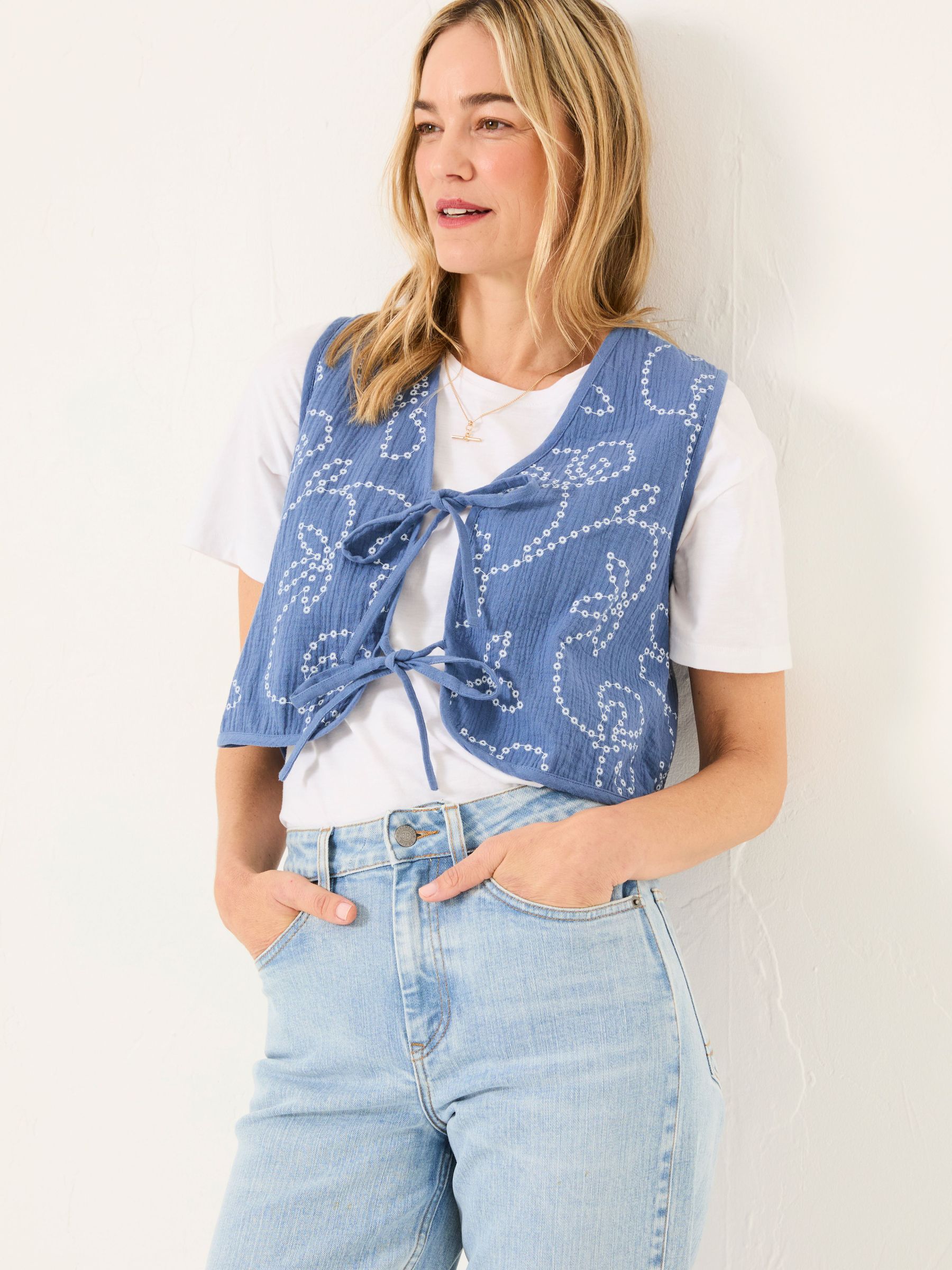Beth Indigo Blue Printed Waistcoat (AK9307) | $68