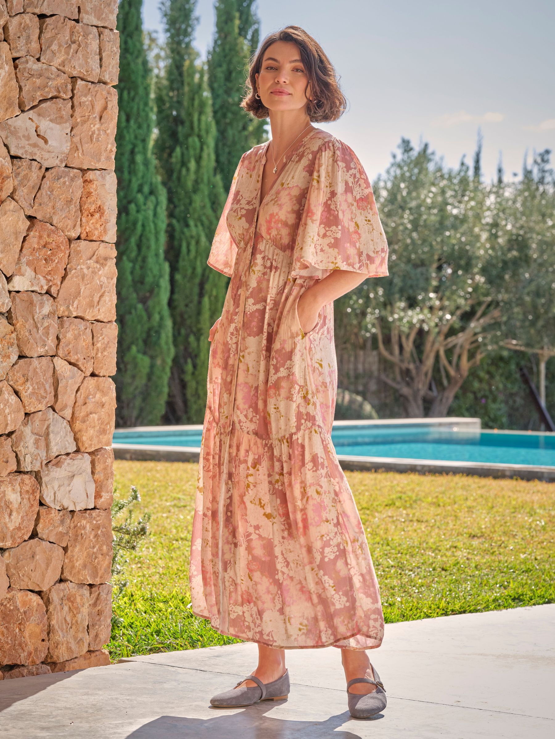 Paige Pink Layered Floral Midi Dress (AK9434) | $119