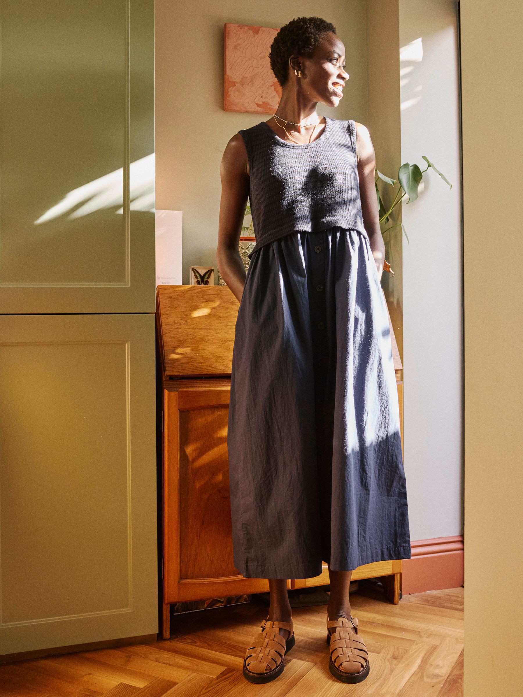 Navy Sal Midi Dress (AK9483) | $100