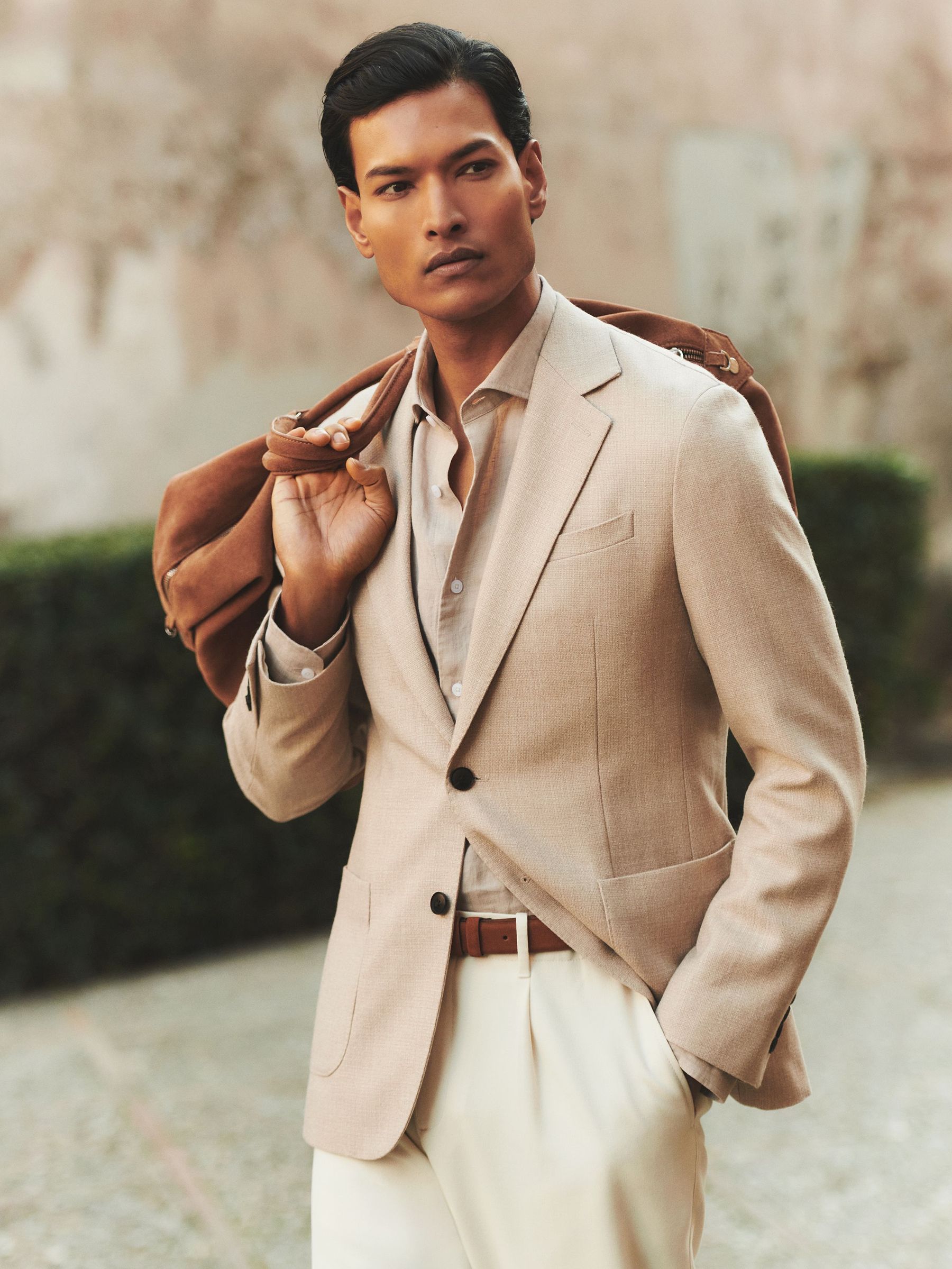 Slim-Fit Single-Breasted Wool-Blend Textured Blazer in Oatmeal (AK9844) | €425