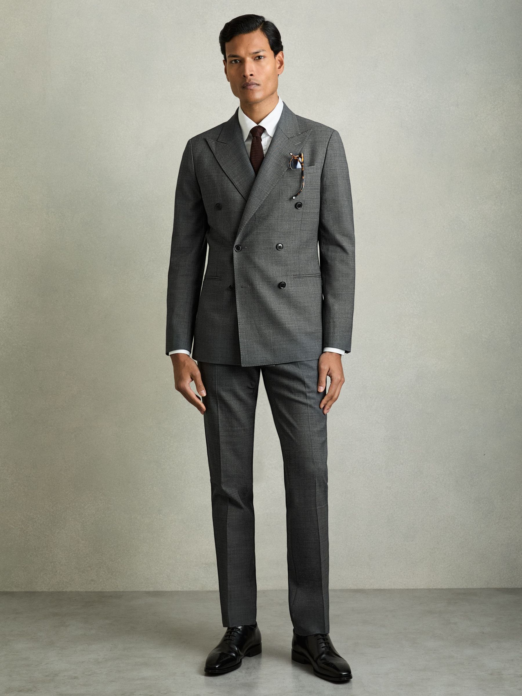 Regular-Fit Double-Breasted Sharkskin Wool-Blend Suit Blazer in Charcoal Grey (AK9846) | US$261