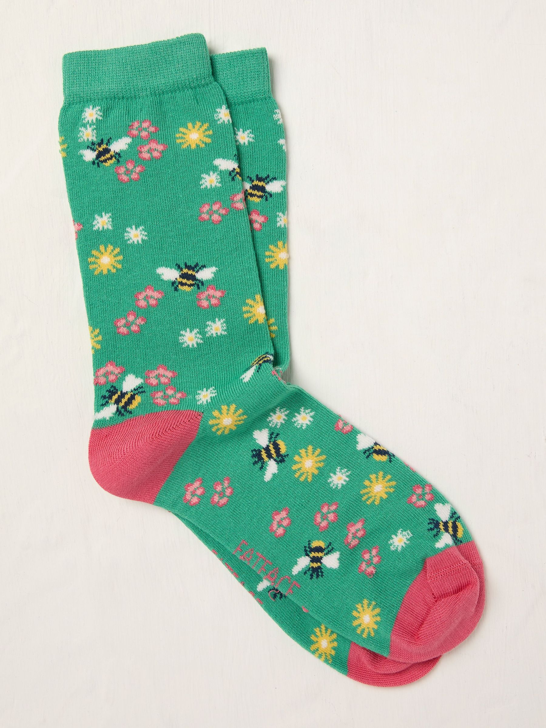 Green Floral Bee Socks (AL0407) | €9.50