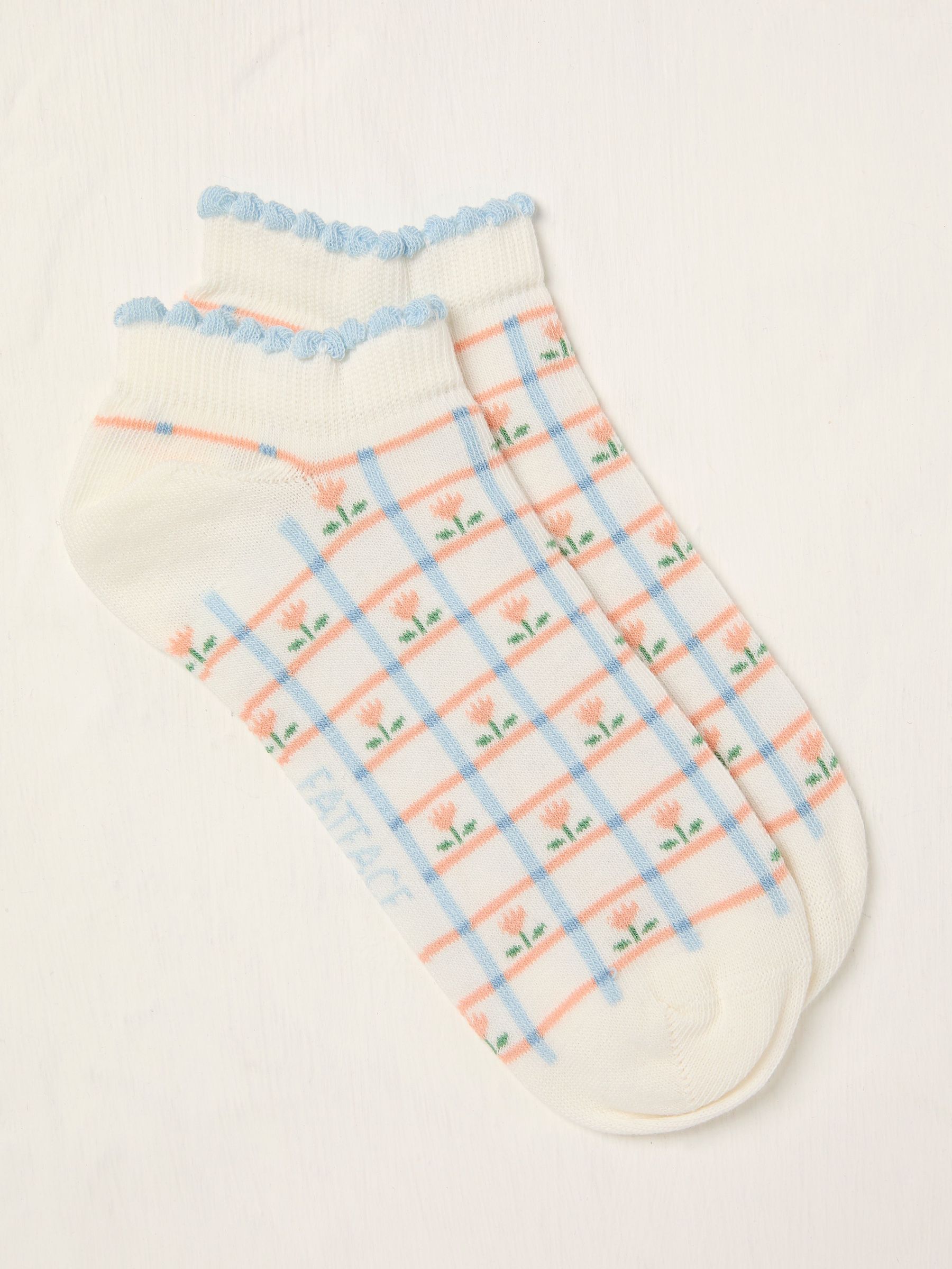 White Check Floral Trainer Socks (AL0421) | $10