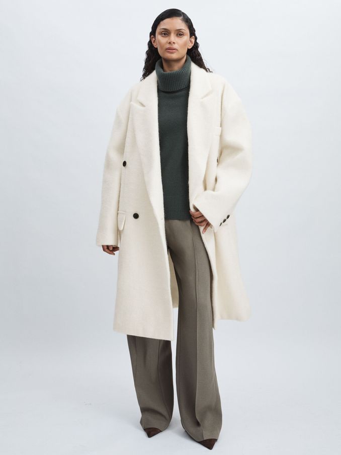 Meotine Double-Breasted Coat With Mohair in Cream (AL0570) | US$380
