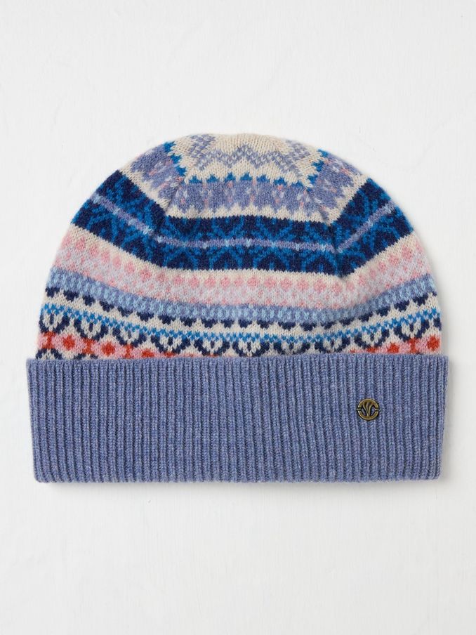 Blue Lambswool Fairisle Beanie Hat (AL0872) | $27