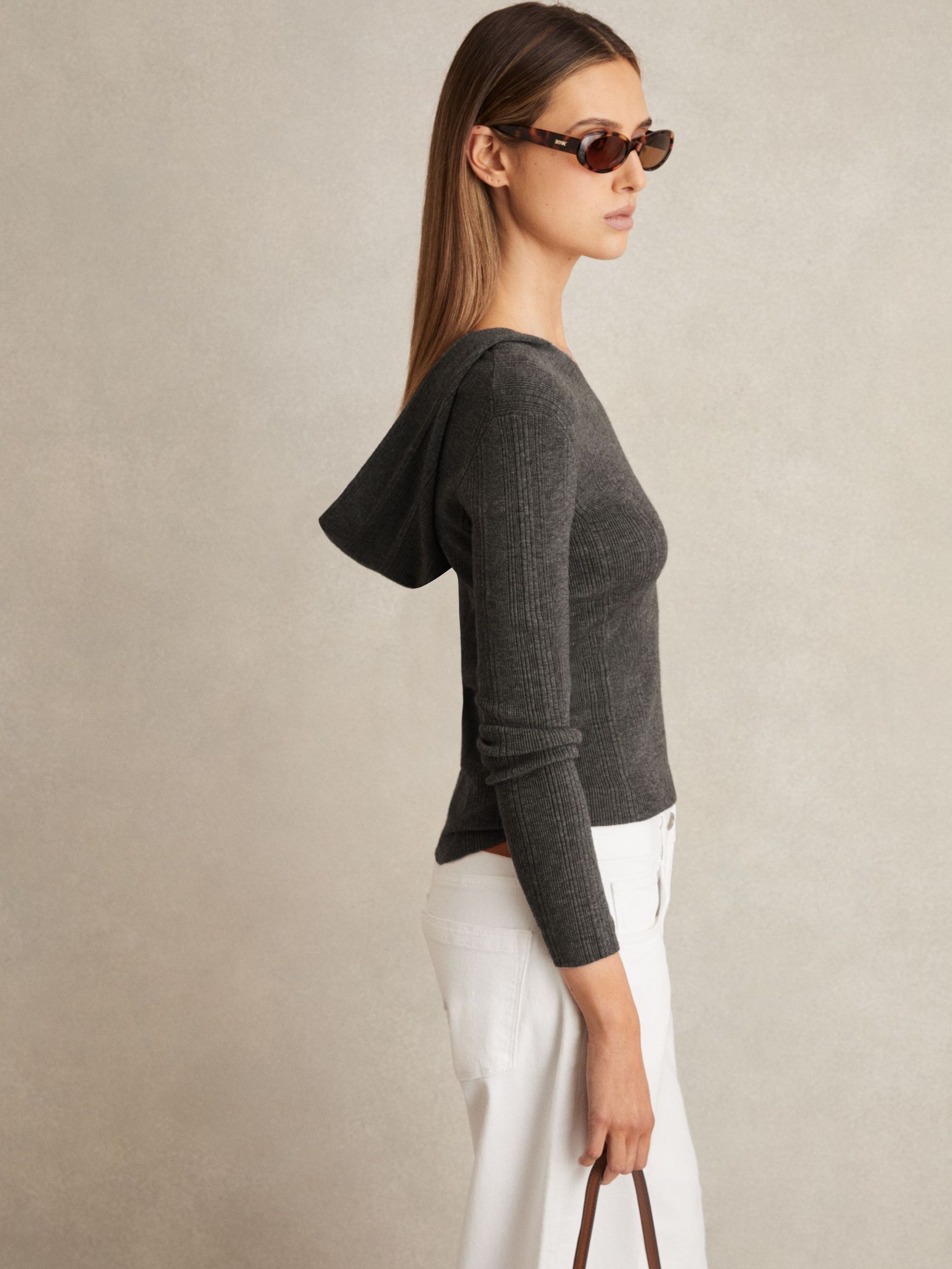 Wool-Blend Rib-Knit Hooded Jumper in Charcoal (AL1171) | $115