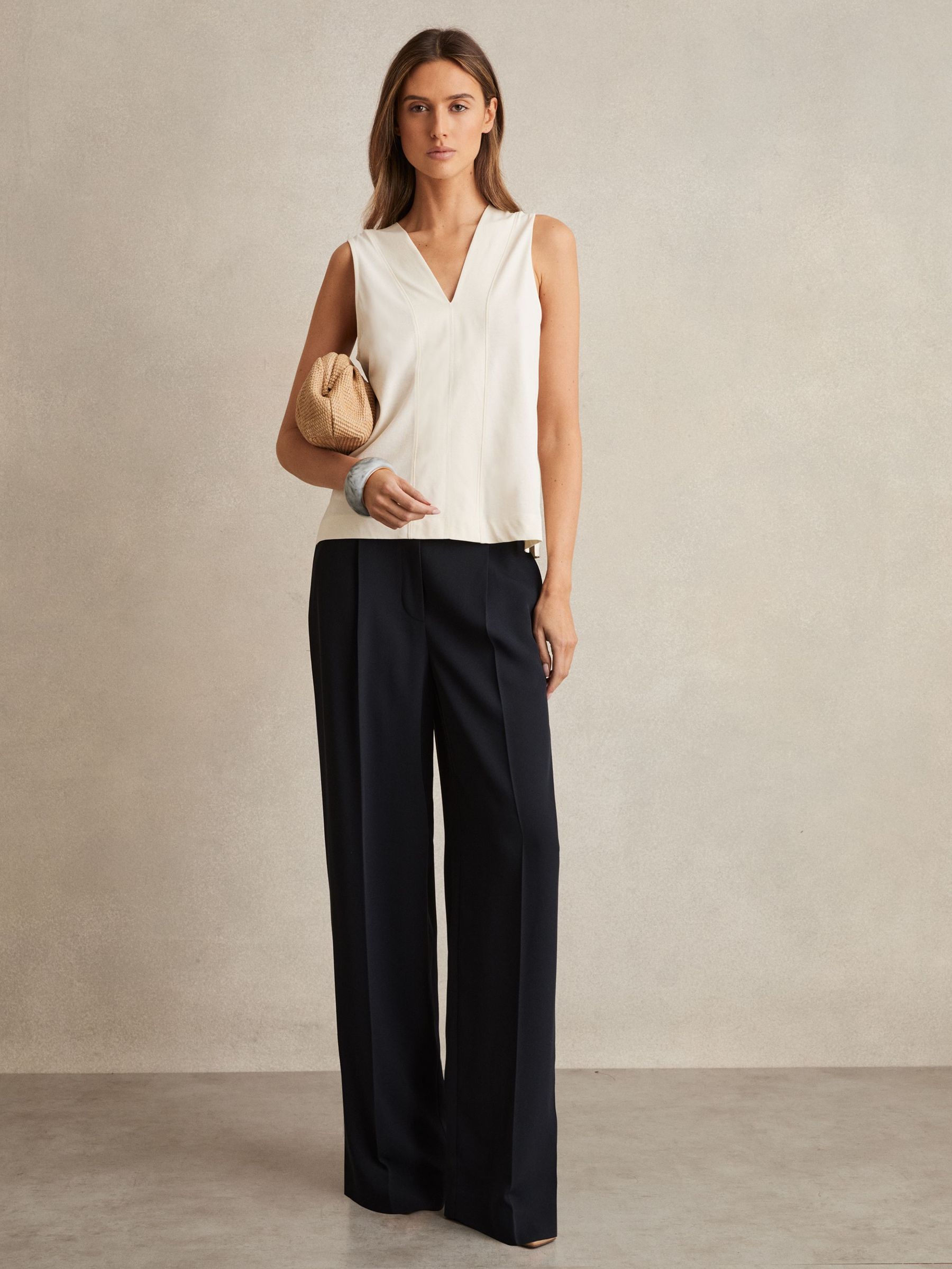 Petite Elasticated-Waist Wide-Leg Twill Trousers in Navy (AL1182) | €185