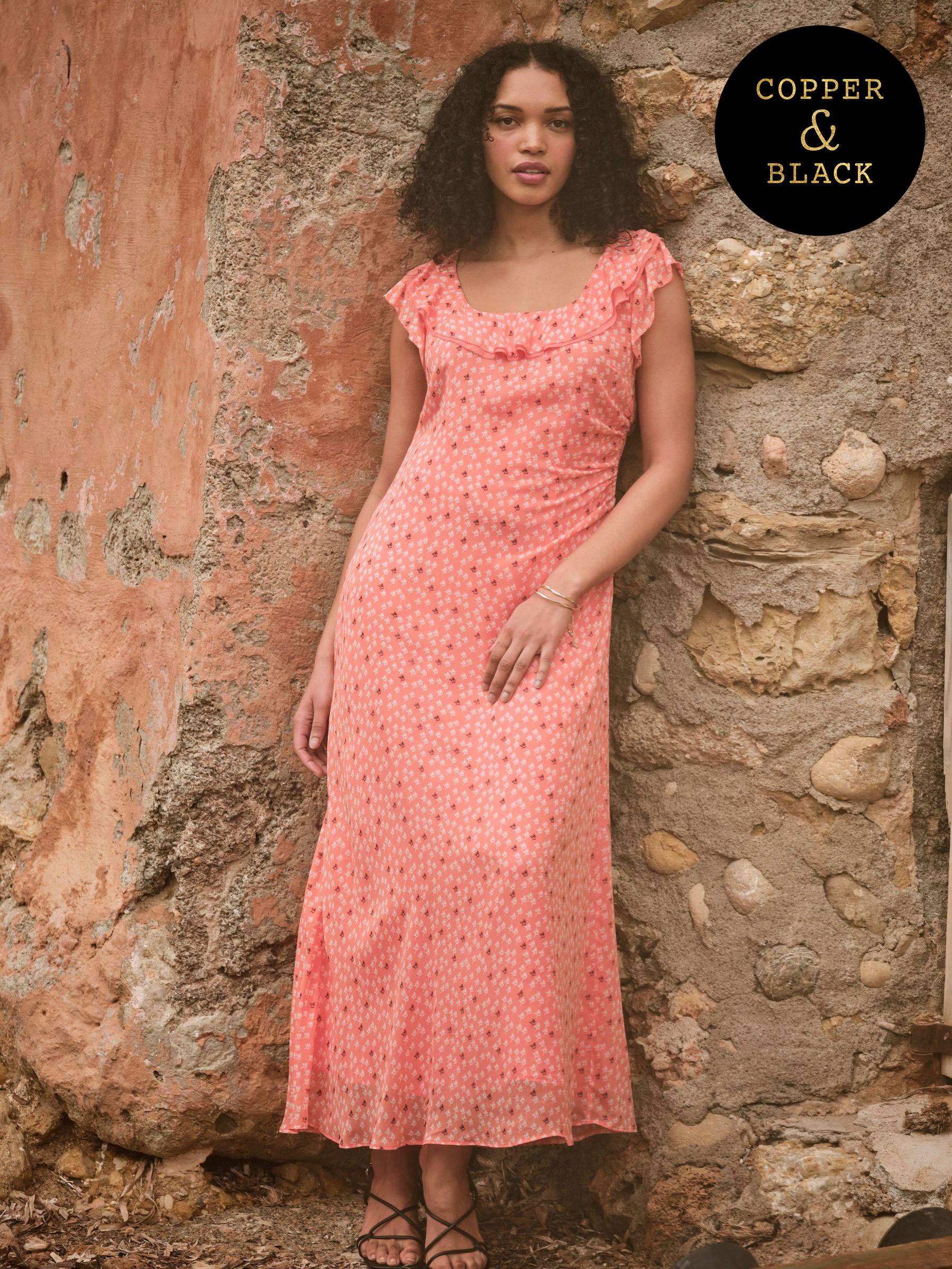 Sloane Coral Pink Scoop Neck Printed Dress (AL1855) | €130.50