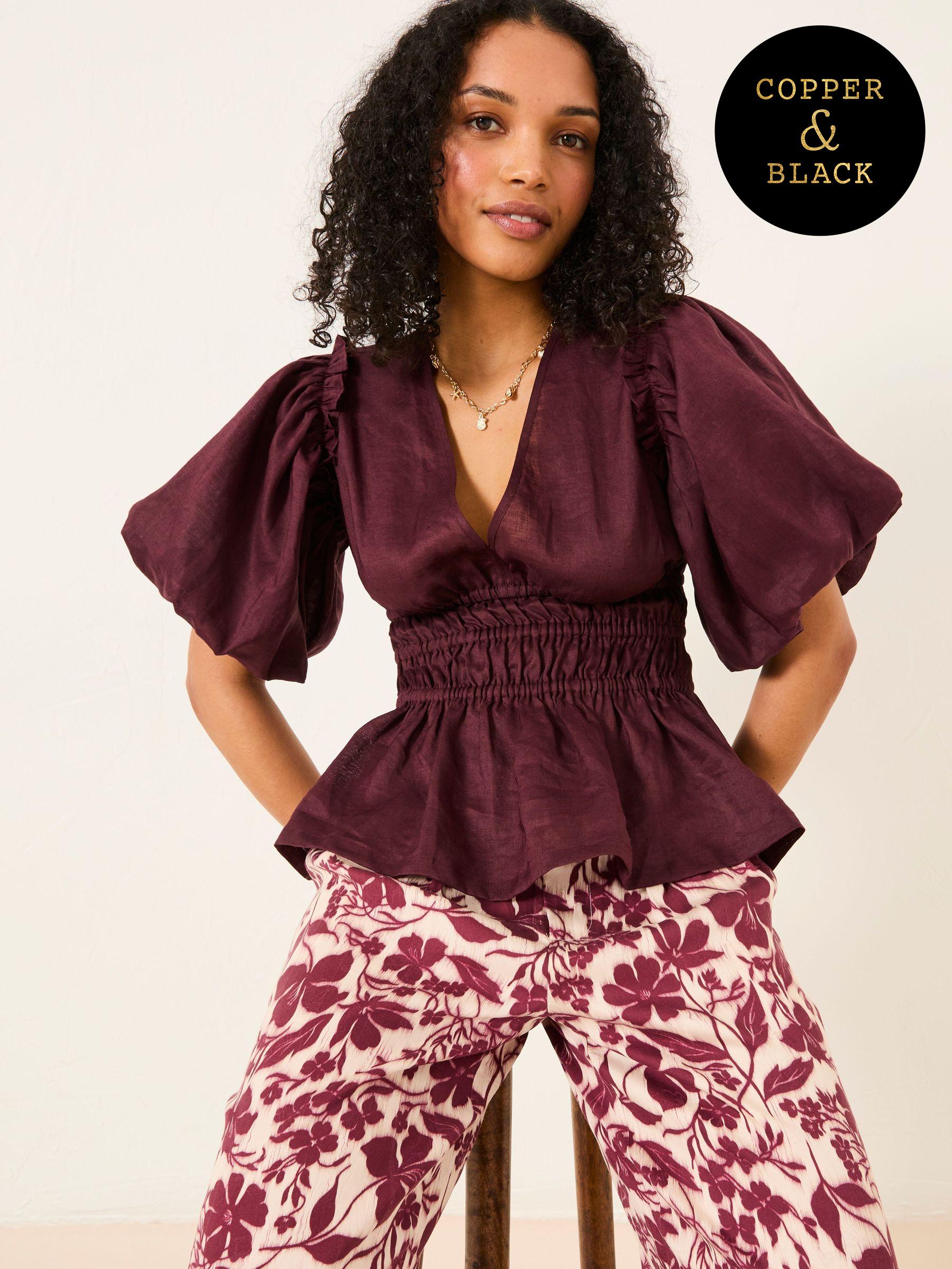 Arabella Claret Puff Sleeve Top (AL1859) | €85.50