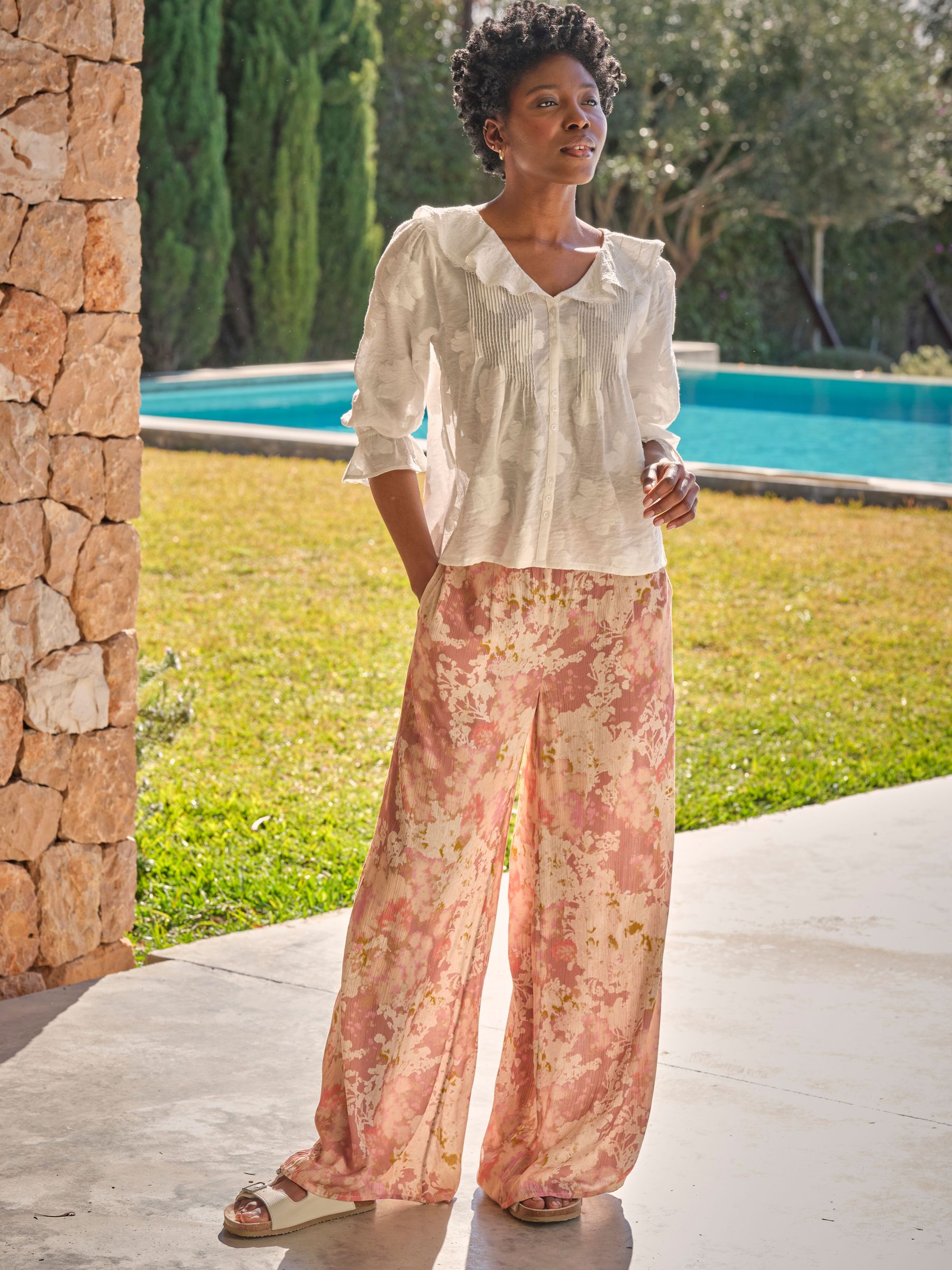 Zelda Rose Pink Wide Leg Trousers (AL2005) | $102